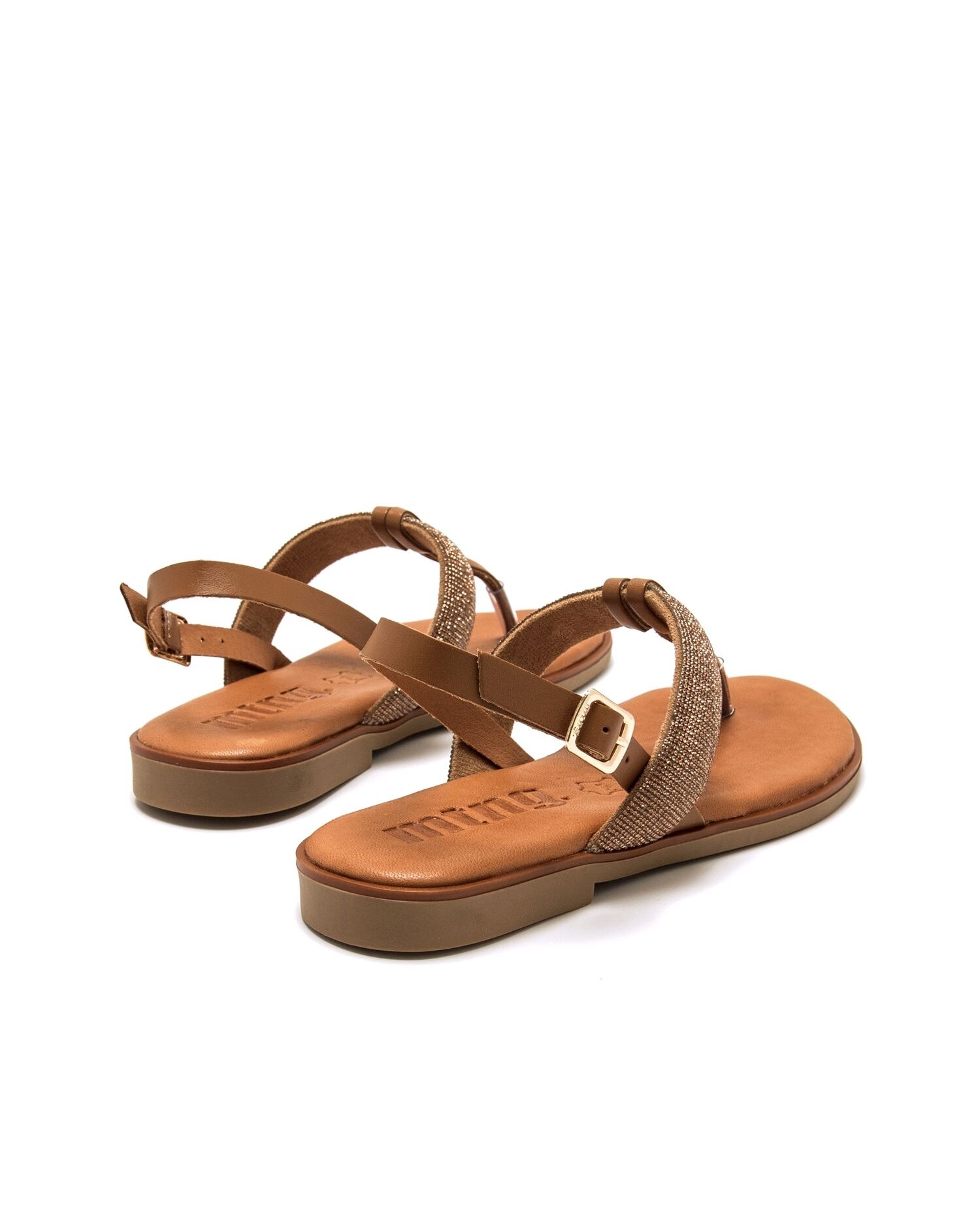 Sandalias planas de mujer en piel con tira de dedo - Mustang - Camel Camel-2