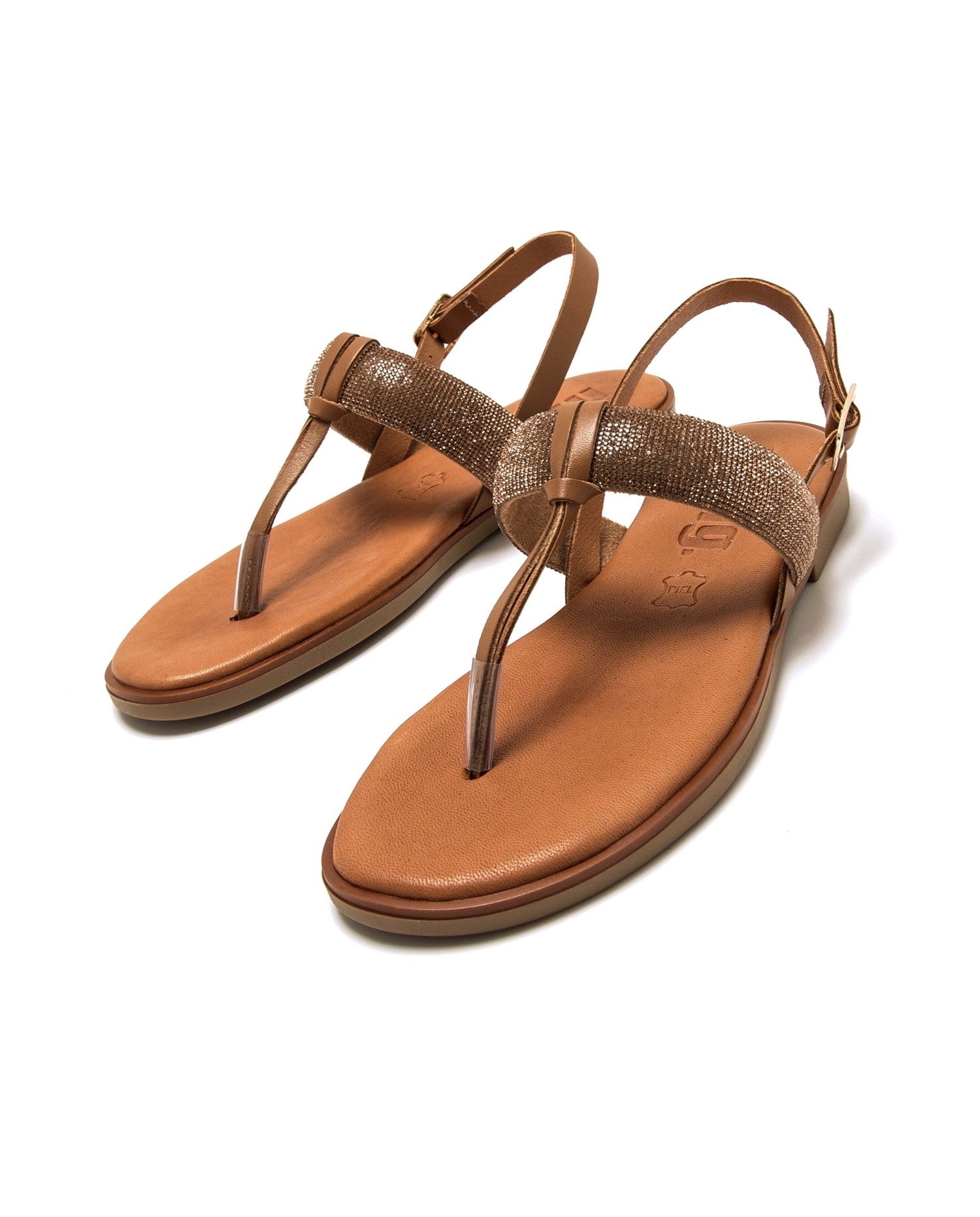 Sandalias planas de mujer en piel con tira de dedo - Mustang - Camel Camel-4