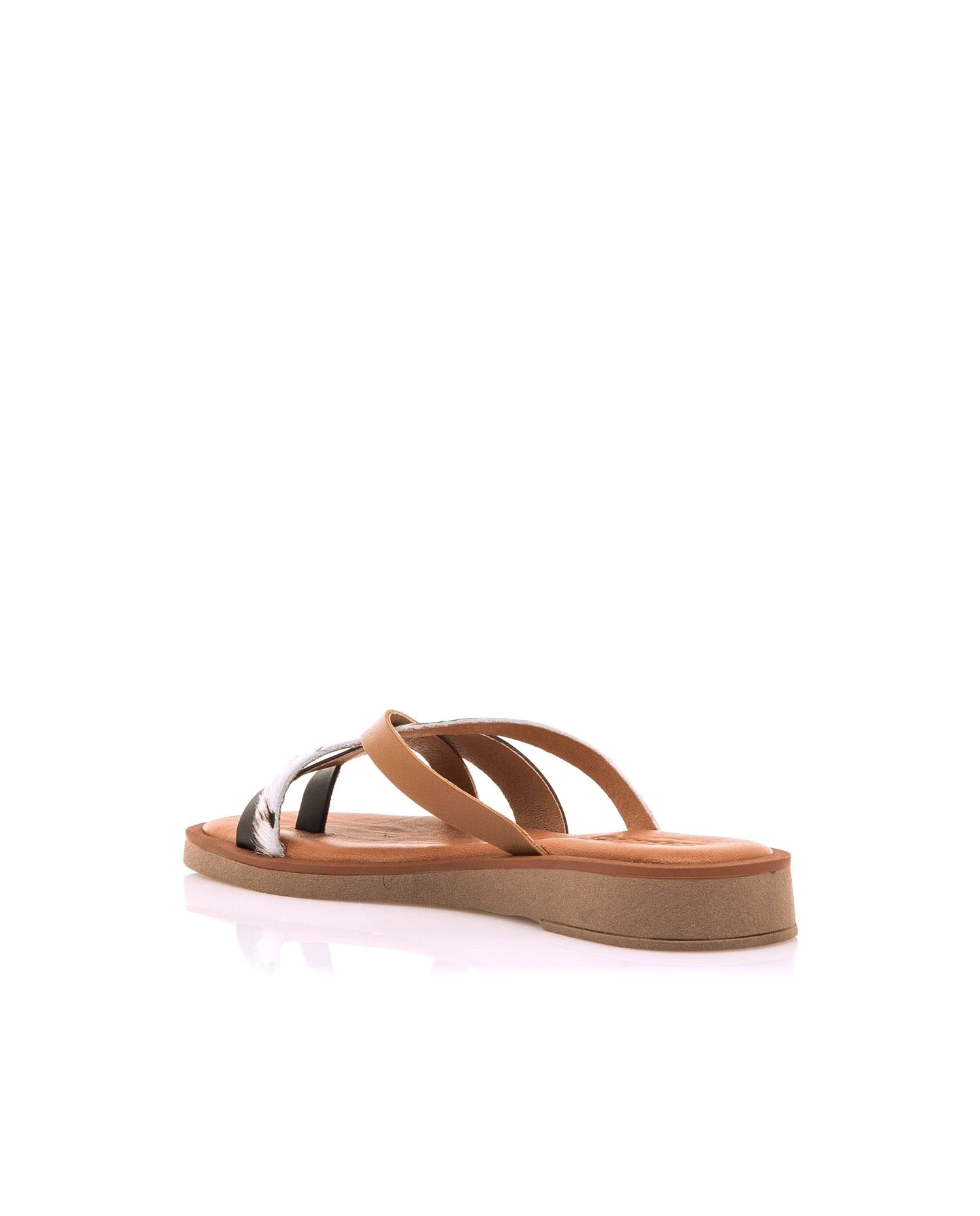Sandalias planas de mujer en piel con tiras cruzadas - Mustang - Marrón Marrón-4