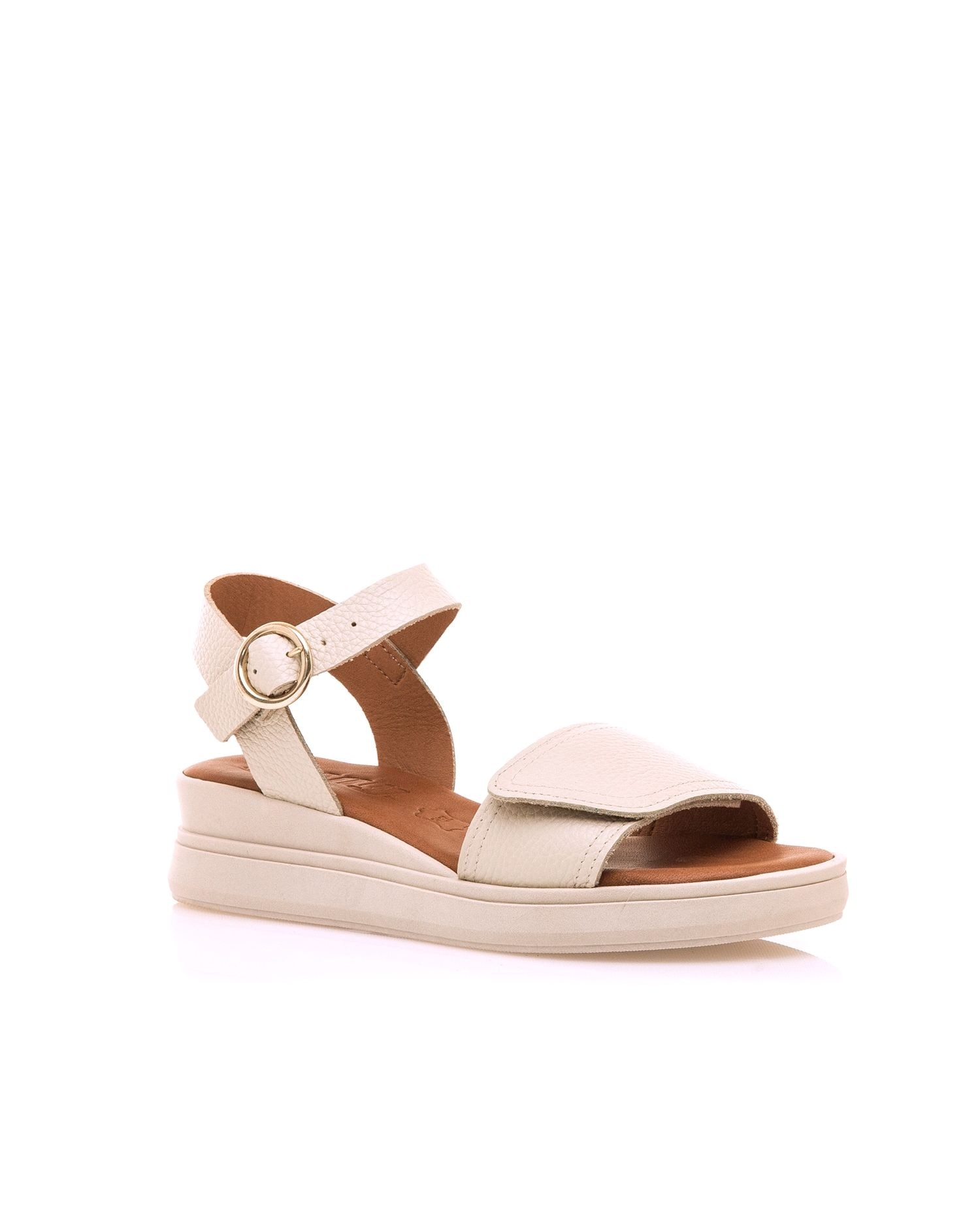 Sandalias de cuña de mujer en piel con ajuste - Mustang - Natural Natural-3