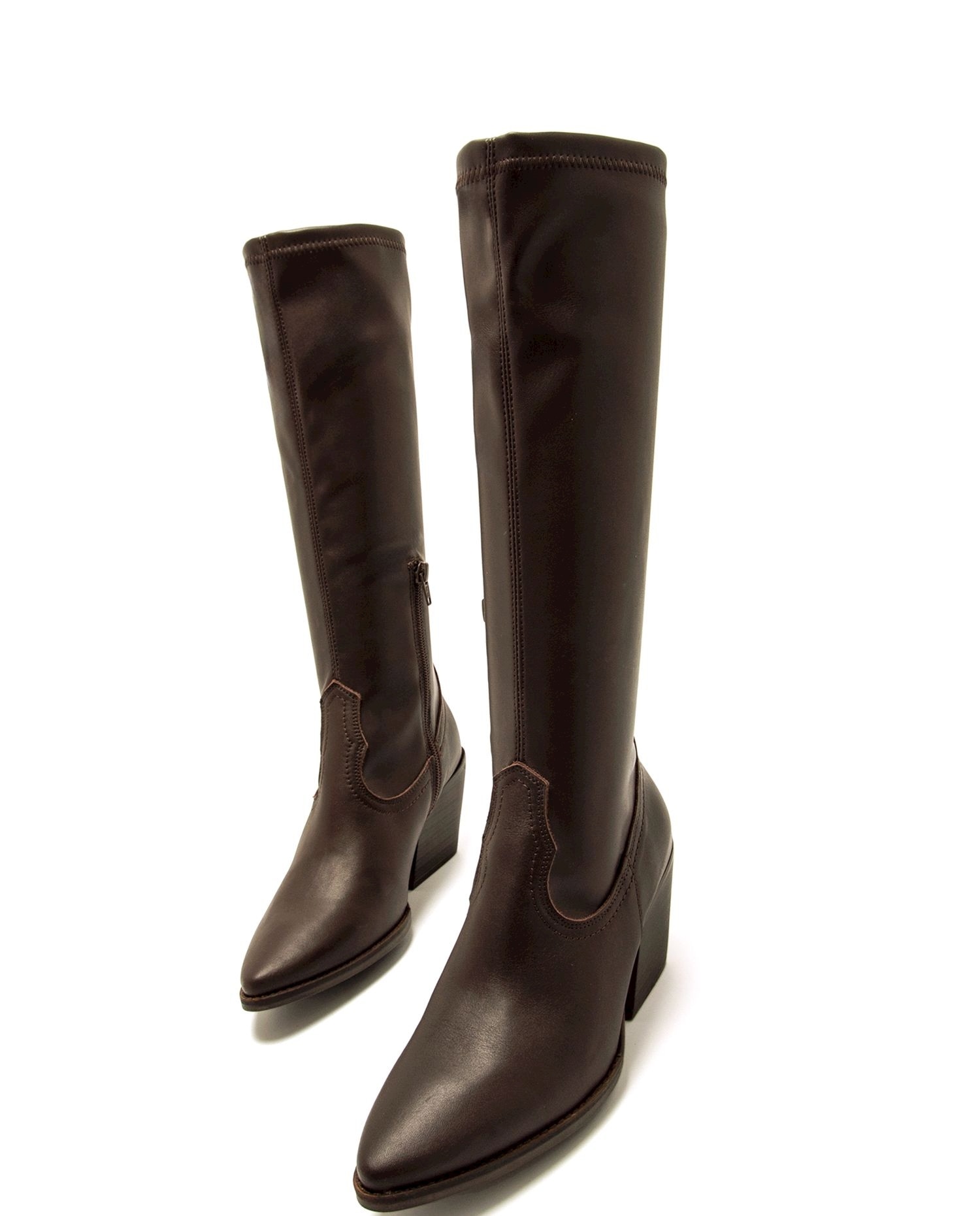 Botas cowboy para mujer en piel y caña stretch - Mustang - Marrón Marrón-2