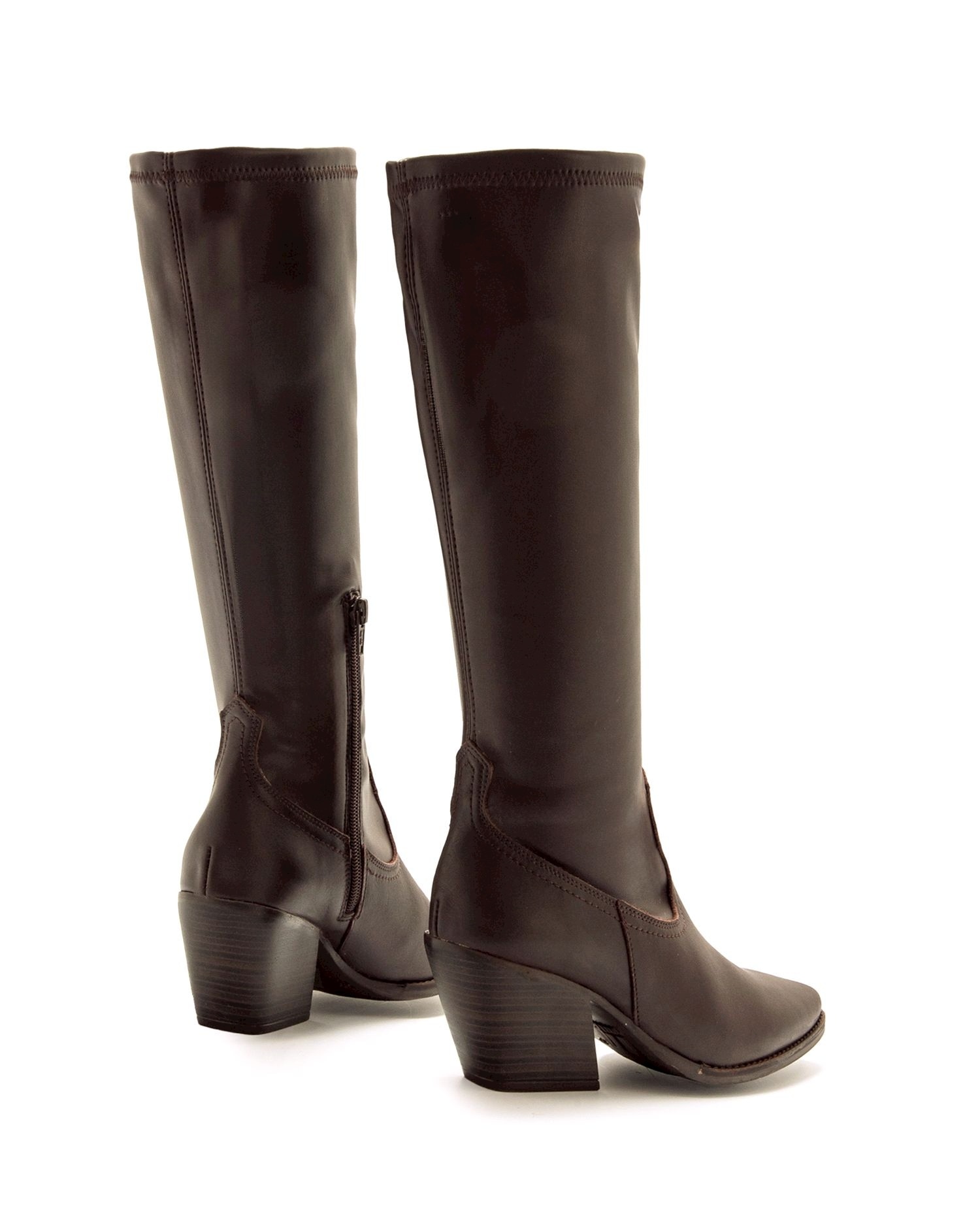 Botas cowboy para mujer en piel y caña stretch - Mustang - Marrón Marrón-3