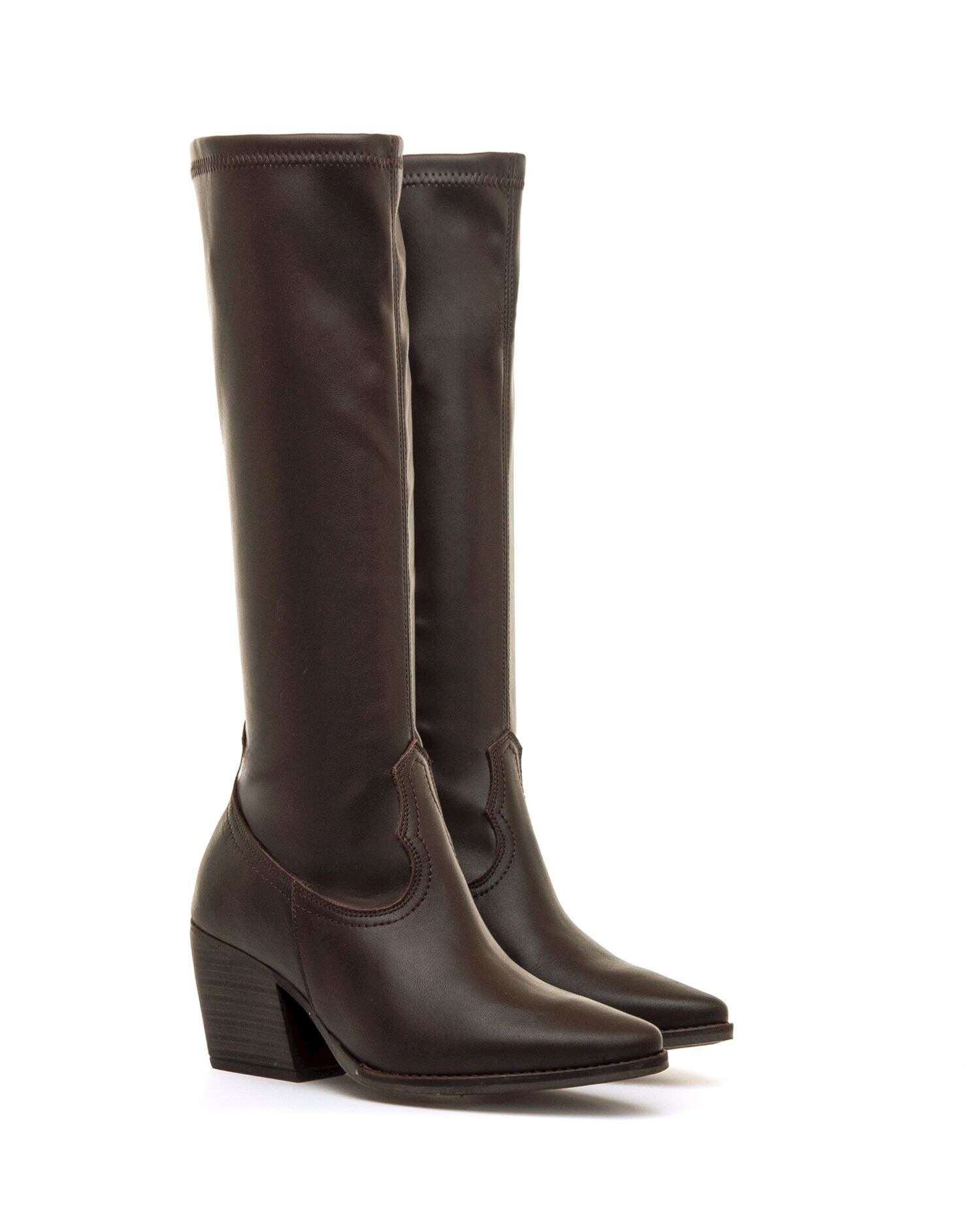 Botas cowboy para mujer en piel y caña stretch - Mustang - Marrón Marrón-4