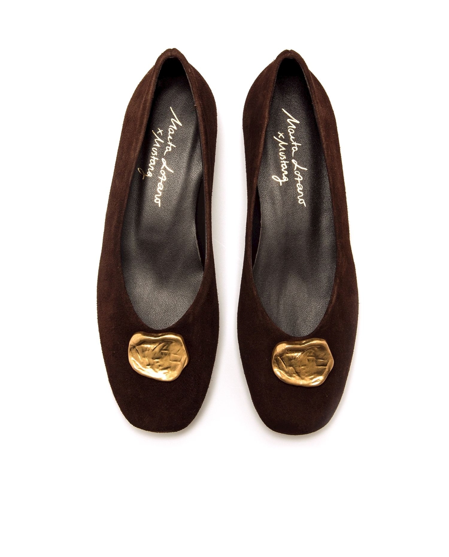 Bailarinas planas de mujer en piel con detalle de joya mustang - Marrón oscuro Marrón oscuro-4