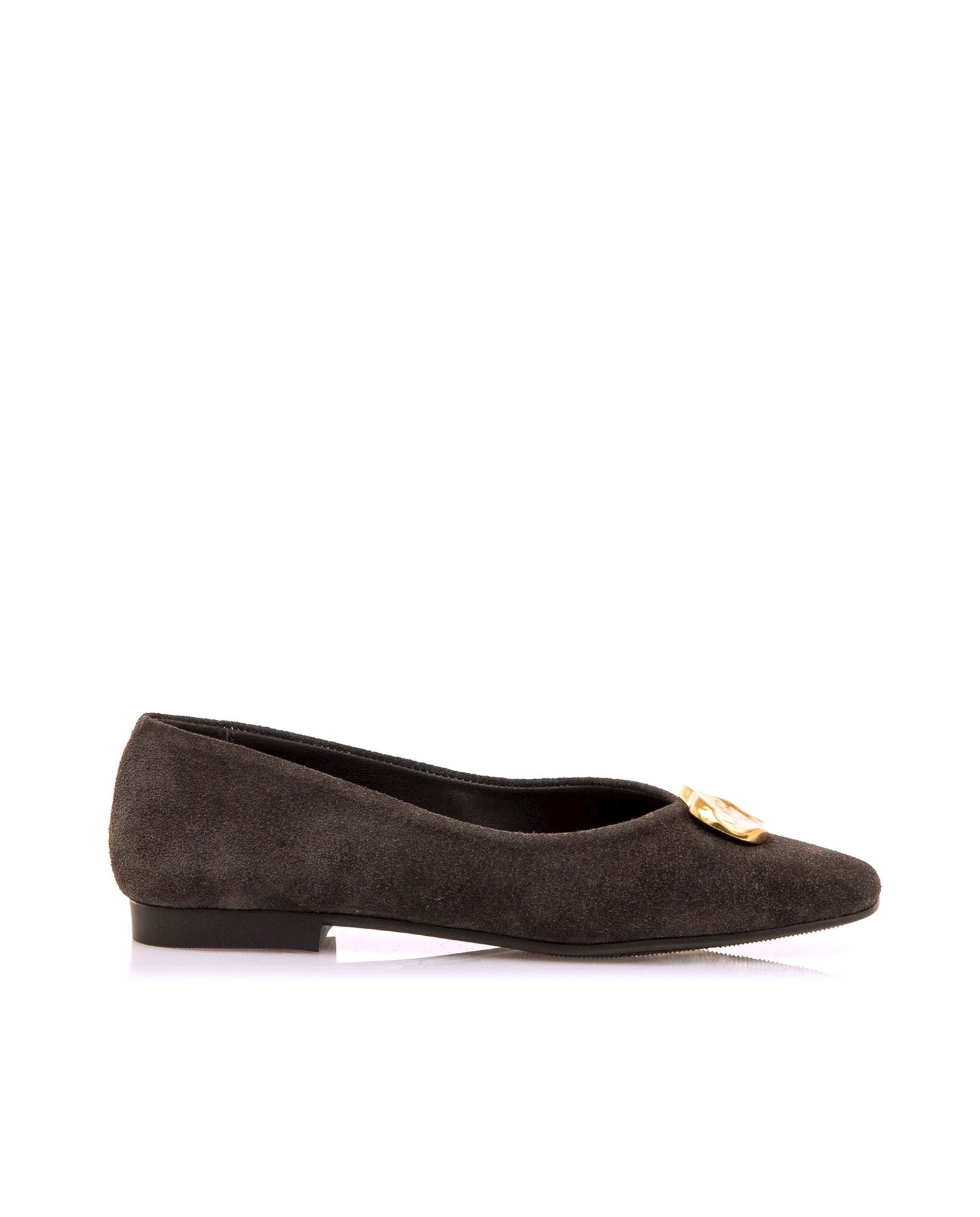 Bailarinas planas de mujer en piel con detalle de joya mustang - Gris Gris-1