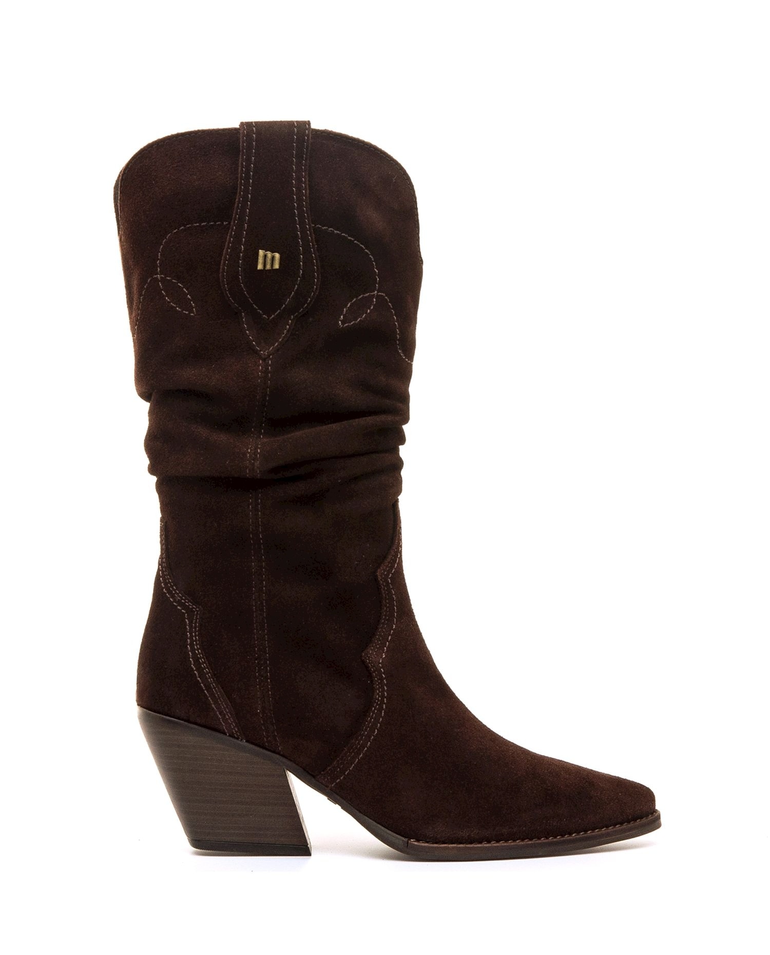 Botas altas de piel para mujer con tacón cowboy - Mustang - Avellana Avellana-1