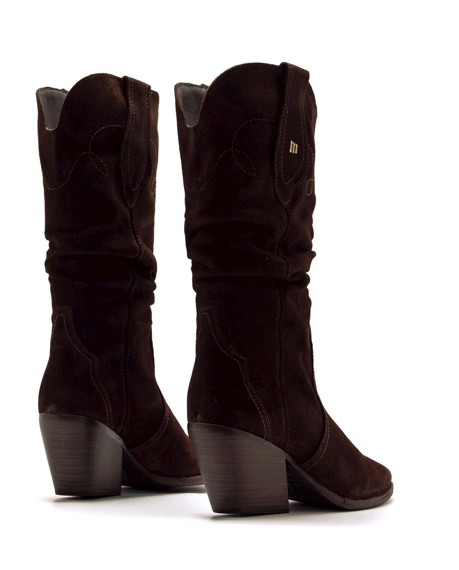 Botas altas de piel para mujer con tacón cowboy - Mustang - Avellana Avellana-2