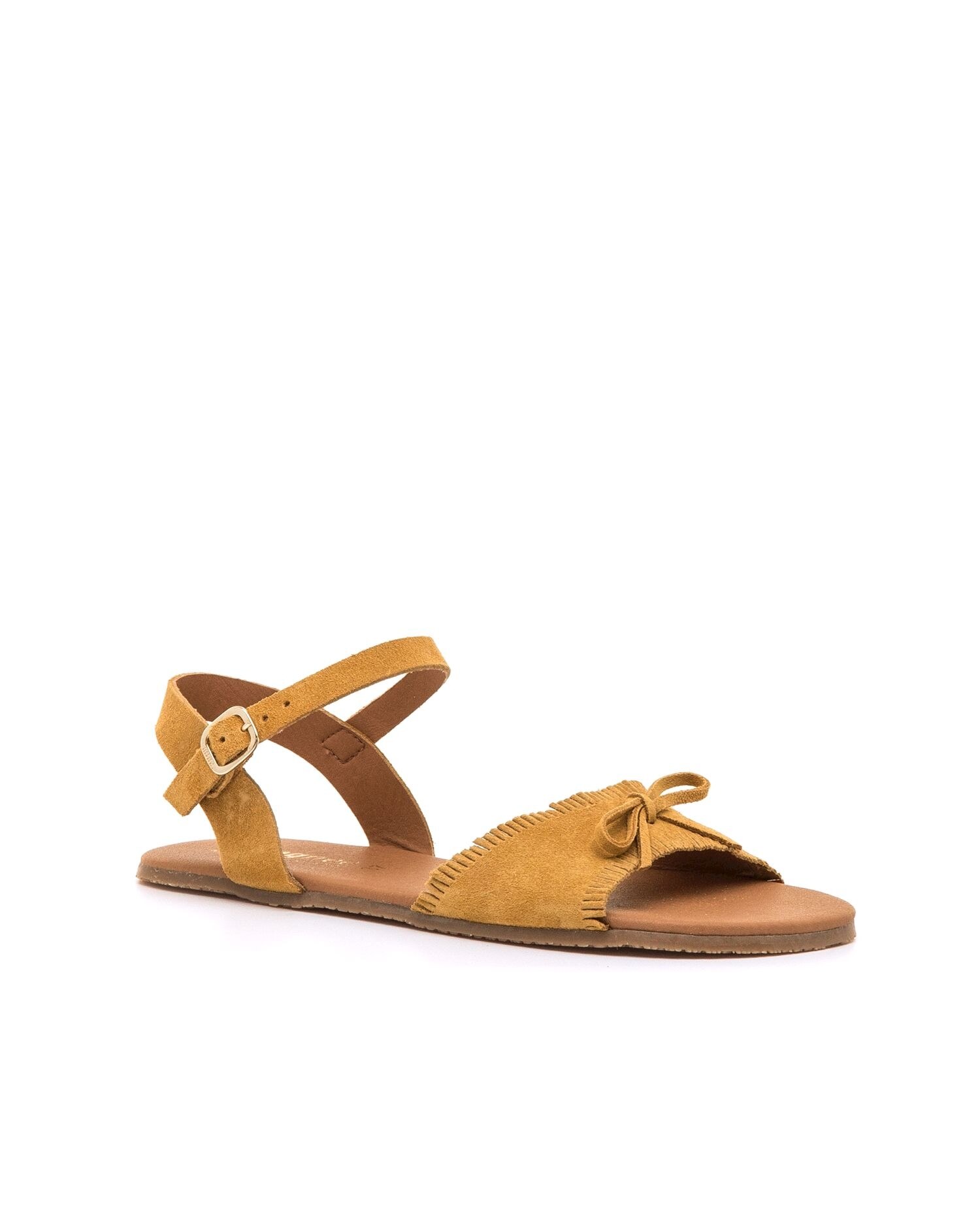 Sandalias planas para mujer en piel con piso respetuoso - Mustang - Amarillo Amarillo-3