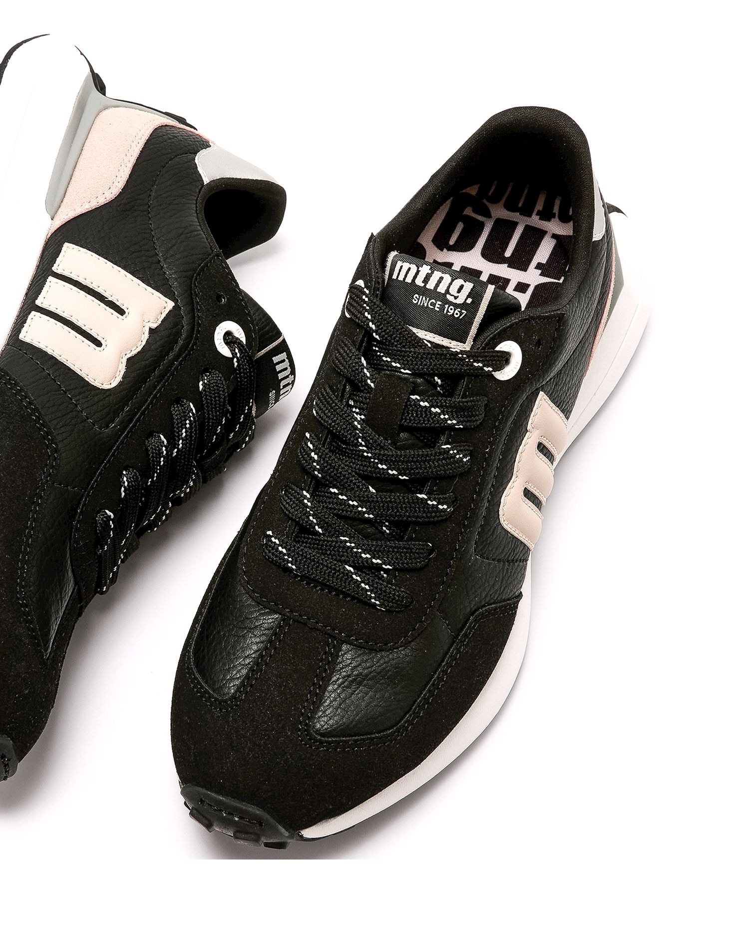 Zapatillas deportivas de mujer con suela dentada - Mustang - Negro / Rosa Negro / Rosa-4