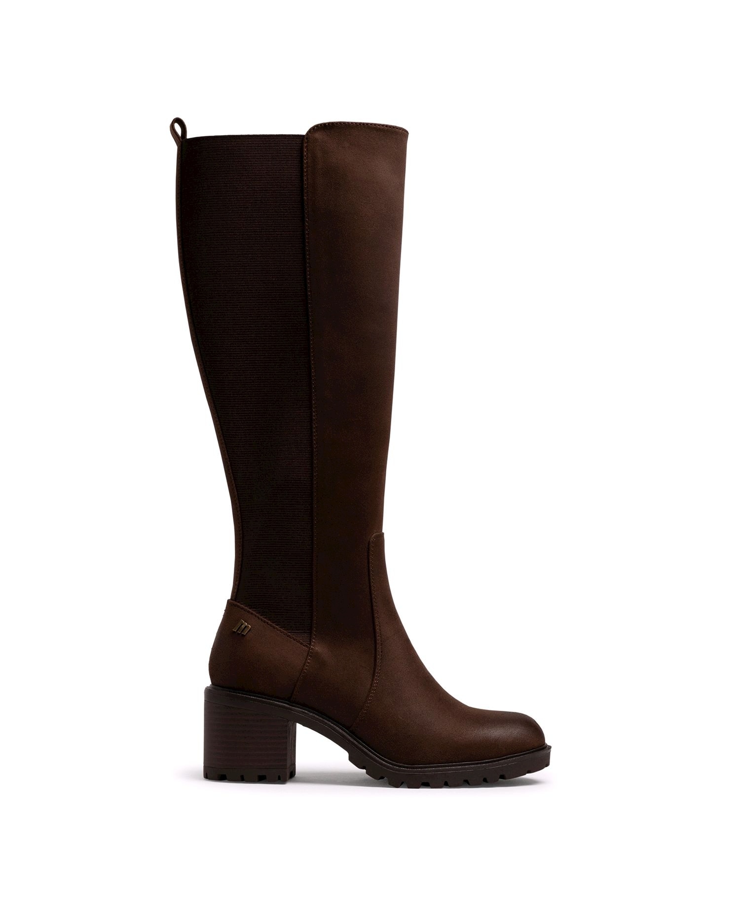 Botas básicas con tacón de mujer con detalle de elástico en el lateral - Mustang - Marrón oscuro Marrón oscuro-1