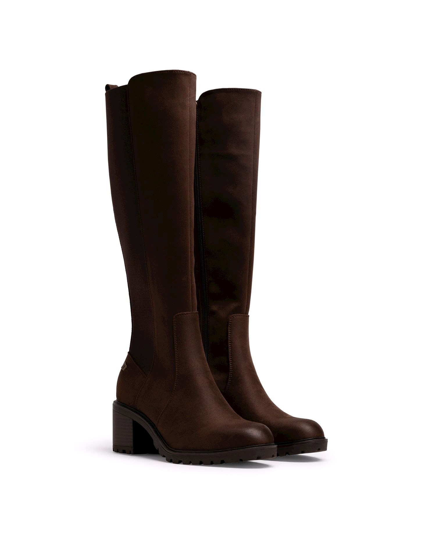 Botas básicas con tacón de mujer con detalle de elástico en el lateral - Mustang - Marrón oscuro Marrón oscuro-2
