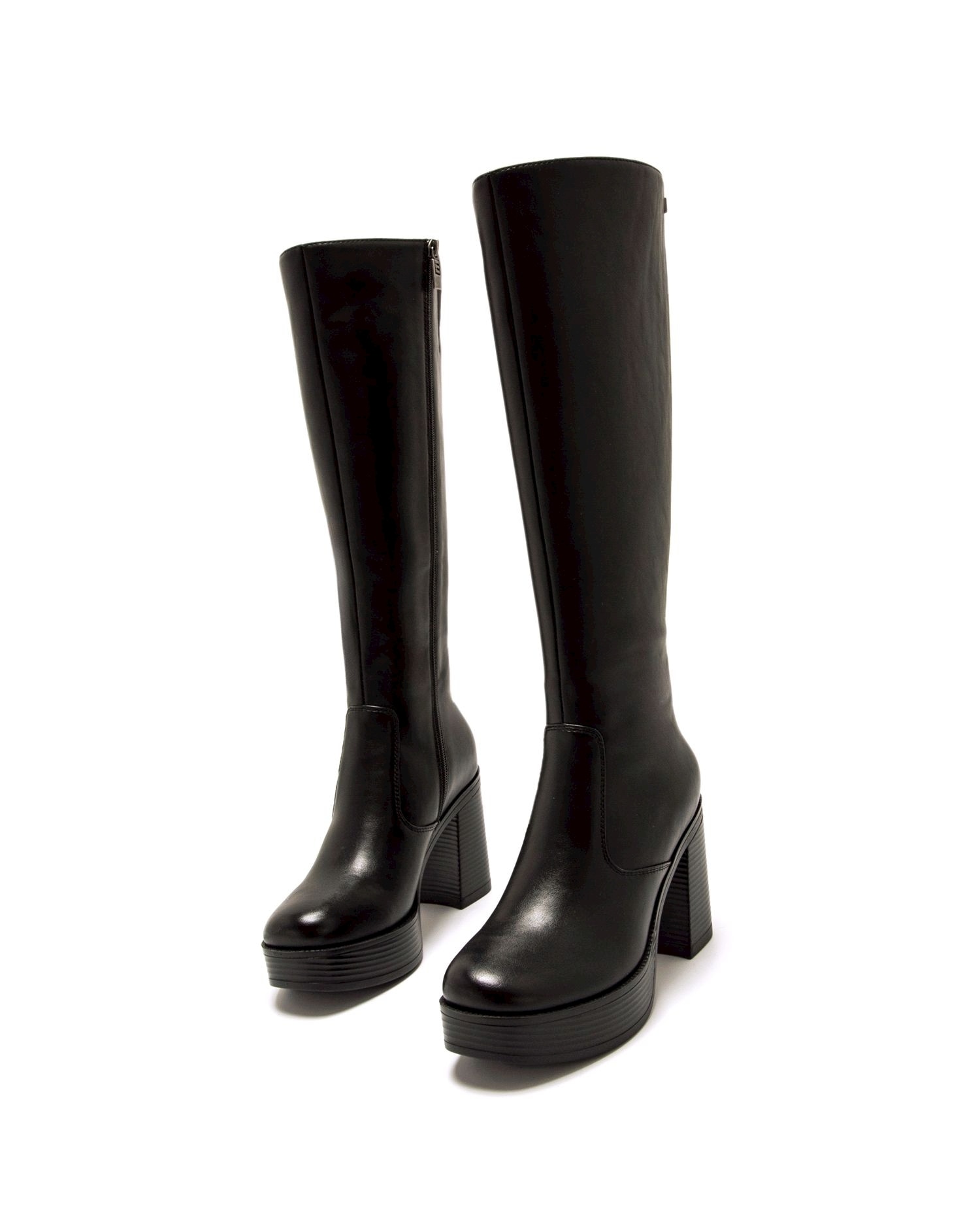 Botas básicas de mujer con un tacón ancho y plataforma - Mustang - Negro mate Negro mate-2