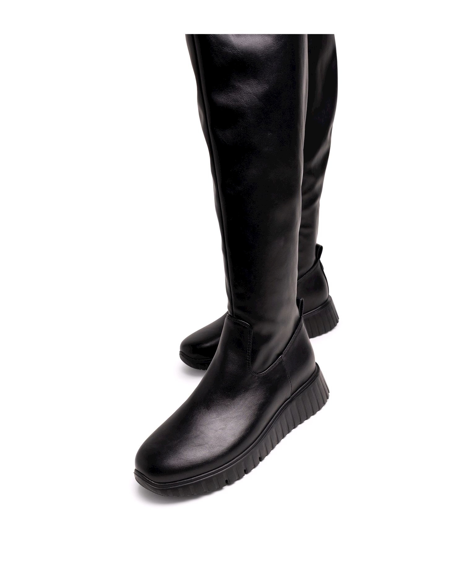 Botas altas de mujer básicas con caña stretch - Mustang - Negro Negro-3