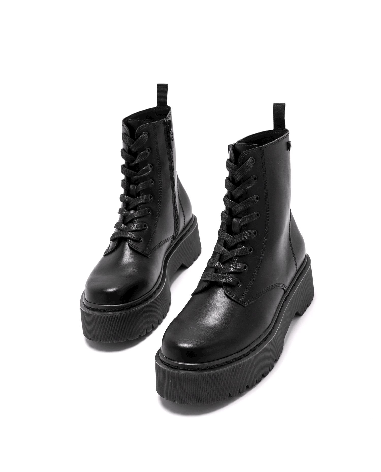 Botines de mujer estilo militar con piso grueso - Mustang - Negro Negro-4