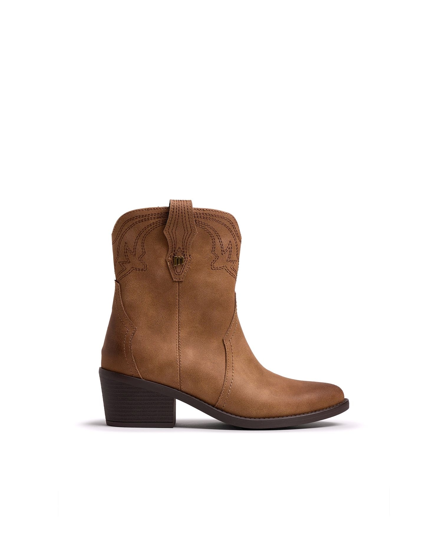 Imagen 0 de Botines cowboy de mujer con detalle bordado Canela