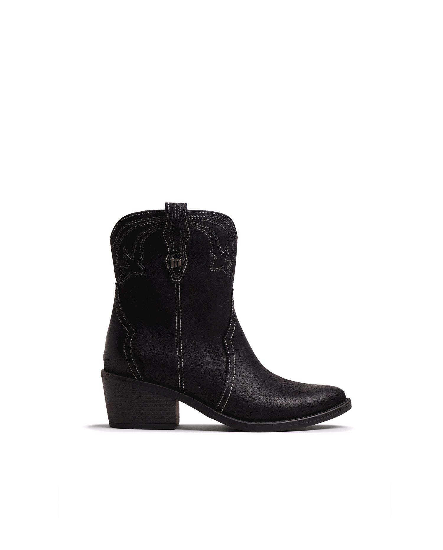 Botines cowboy de mujer con detalle bordado - Mustang - Negro mate Negro mate-1