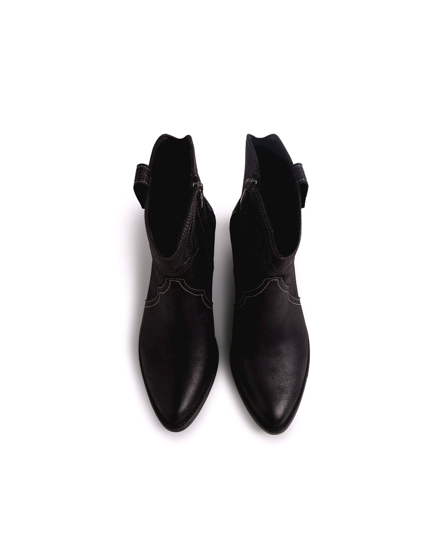 Botines cowboy de mujer con detalle bordado - Mustang - Negro mate Negro mate-3