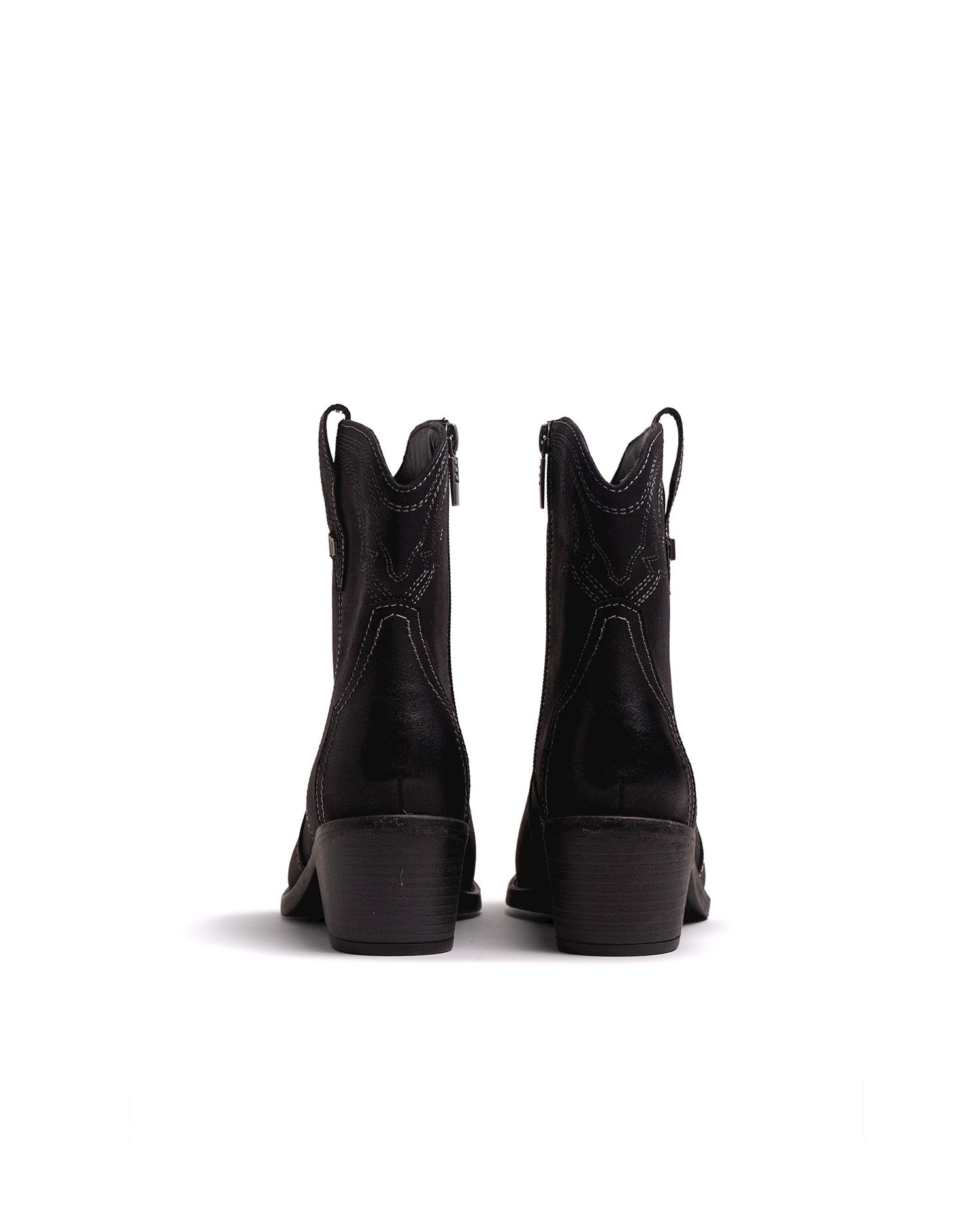 Botines cowboy de mujer con detalle bordado - Mustang - Negro mate Negro mate-2