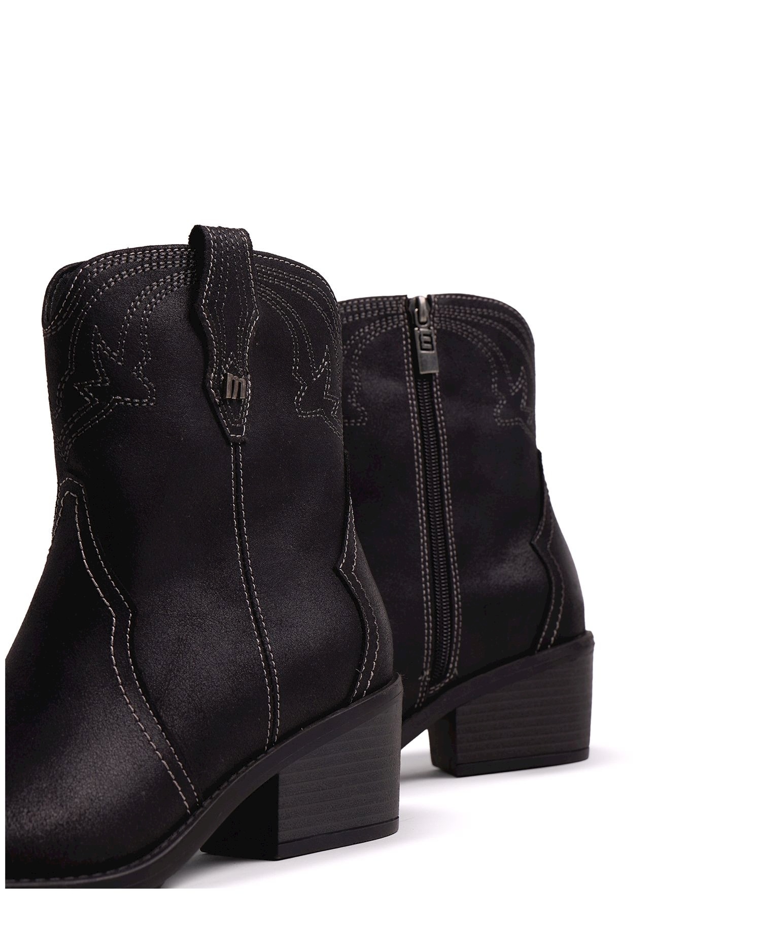 Botines cowboy de mujer con detalle bordado - Mustang - Negro mate Negro mate-4