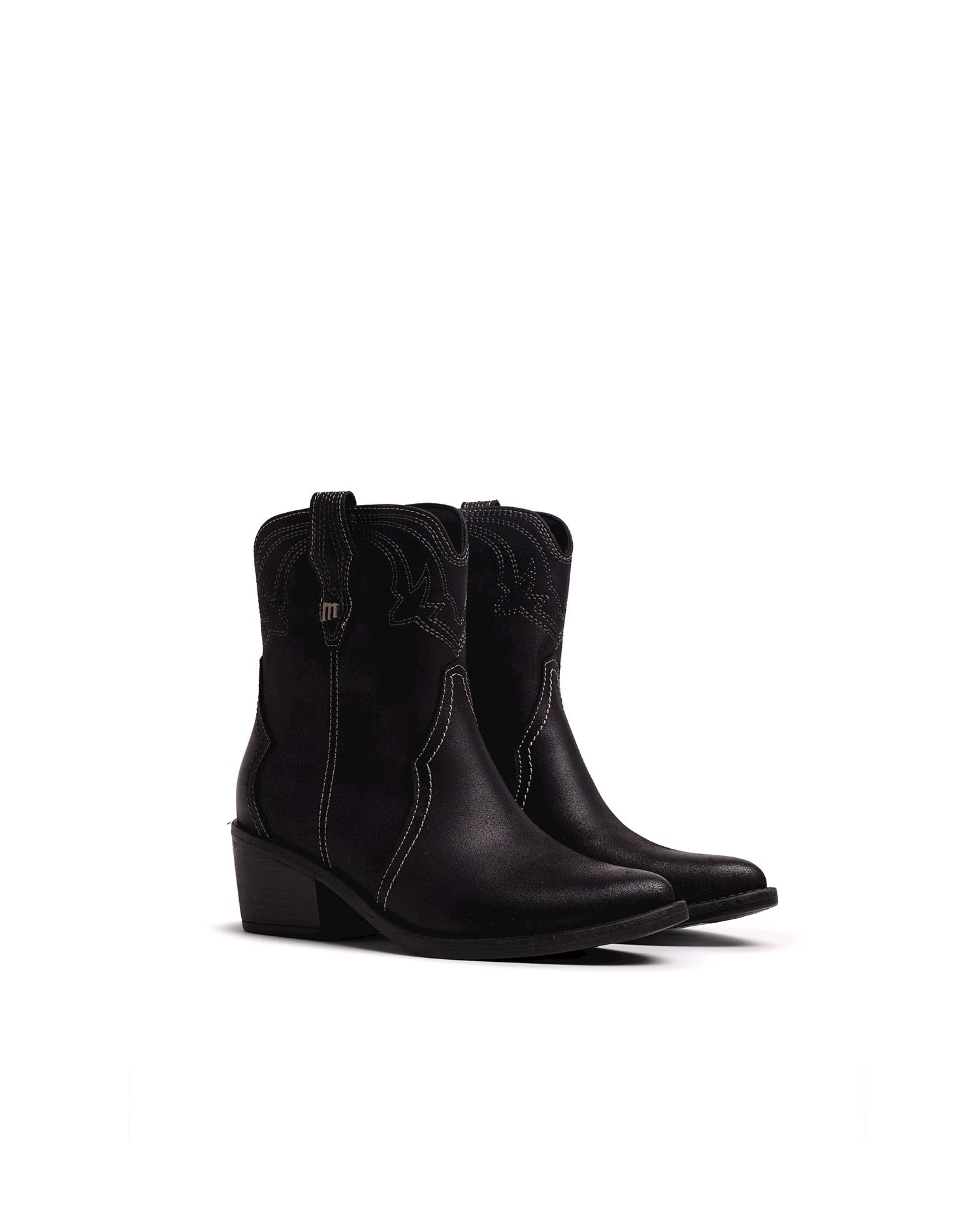 Botines cowboy de mujer con detalle bordado - Mustang - Negro mate Negro mate-5