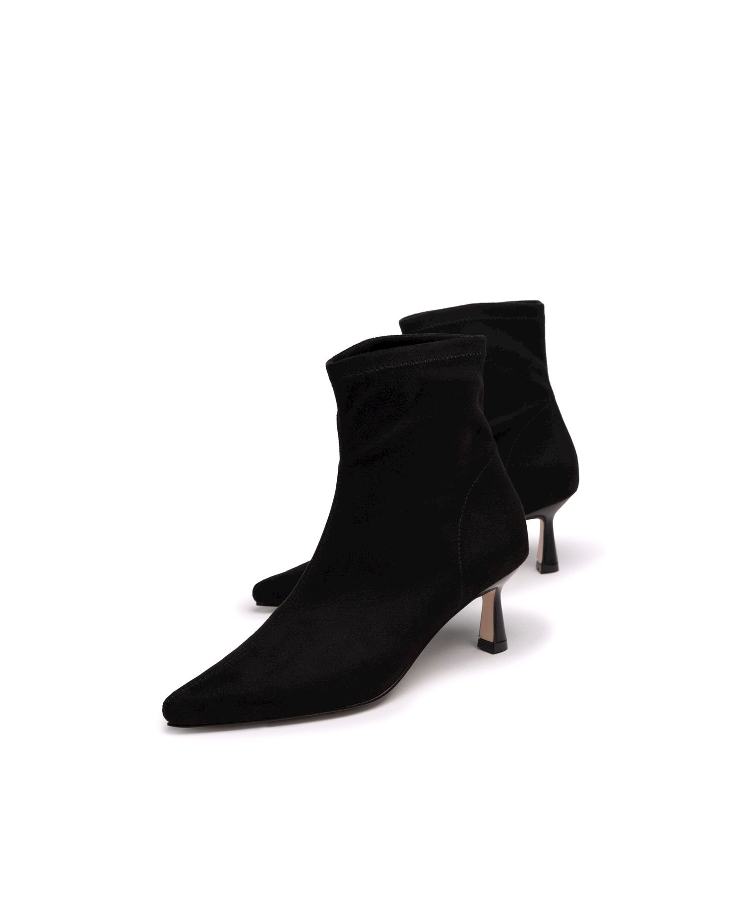 Botines básicos de mujer con tacón fino y tejido stretch - Mustang - Negro mate Negro mate-4