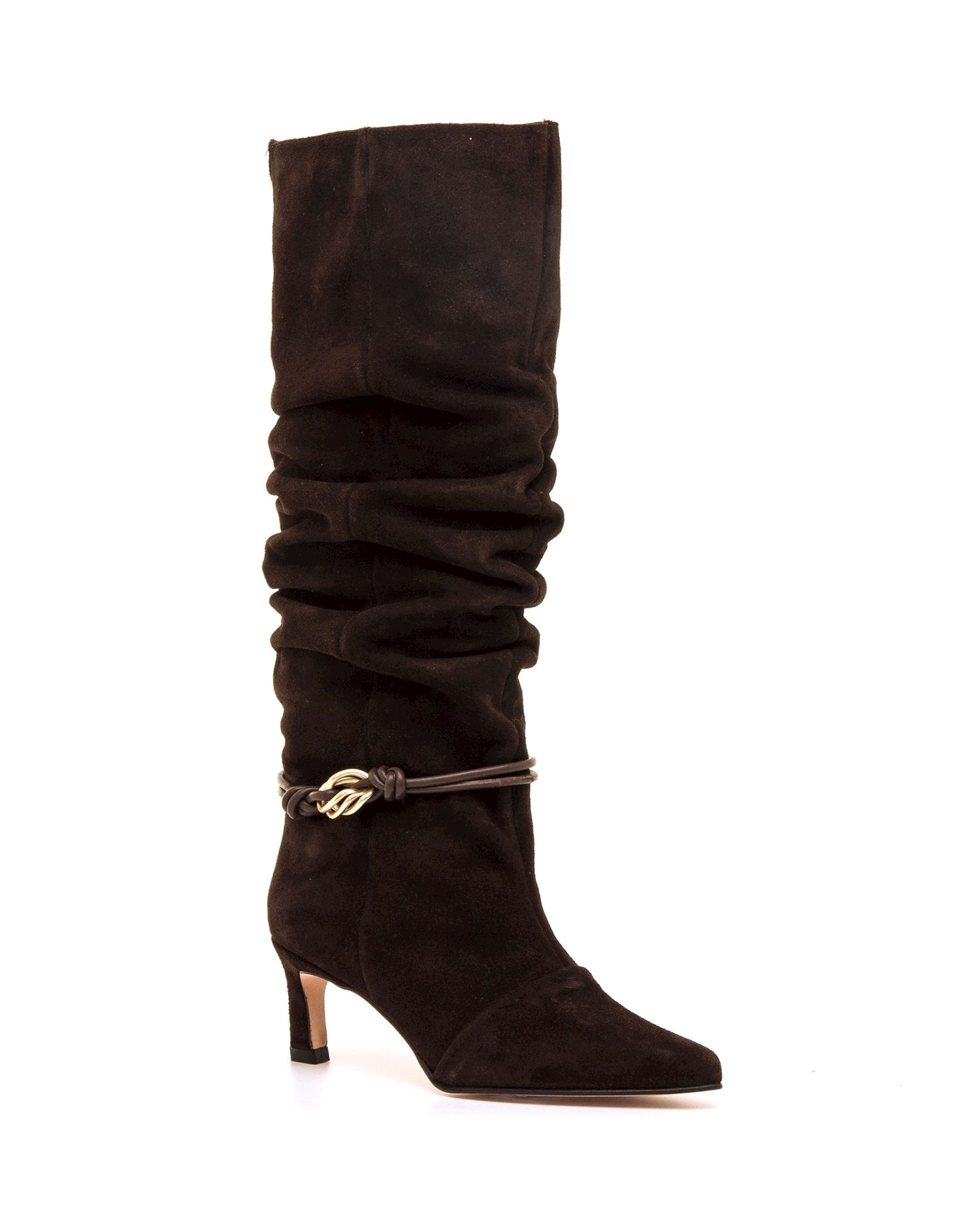 Botas básicas de mujer en piel con detalle dorado - Mustang - Marrón chocolate Marrón chocolate-4