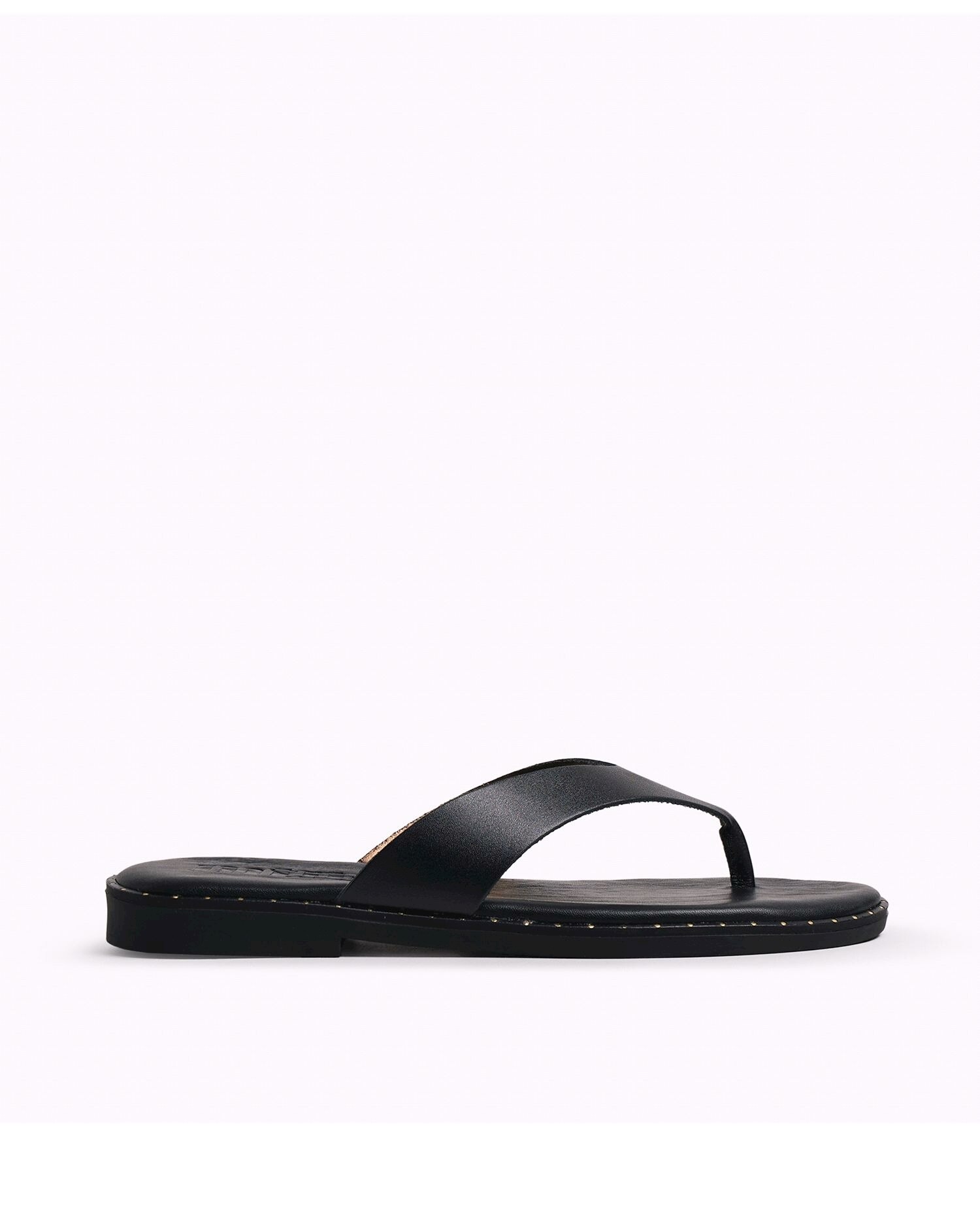 Sandalias planas de dedo para mujer en piel - Mustang - Negro Negro-1