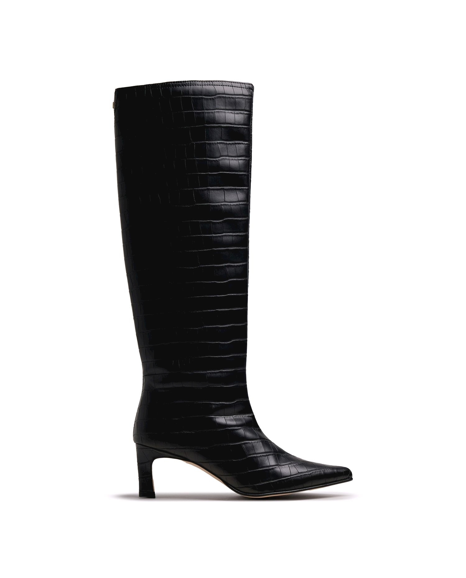 Botas altas de mujer con piel con tacón fino - Mustang - Negro brillante Negro brillante-1
