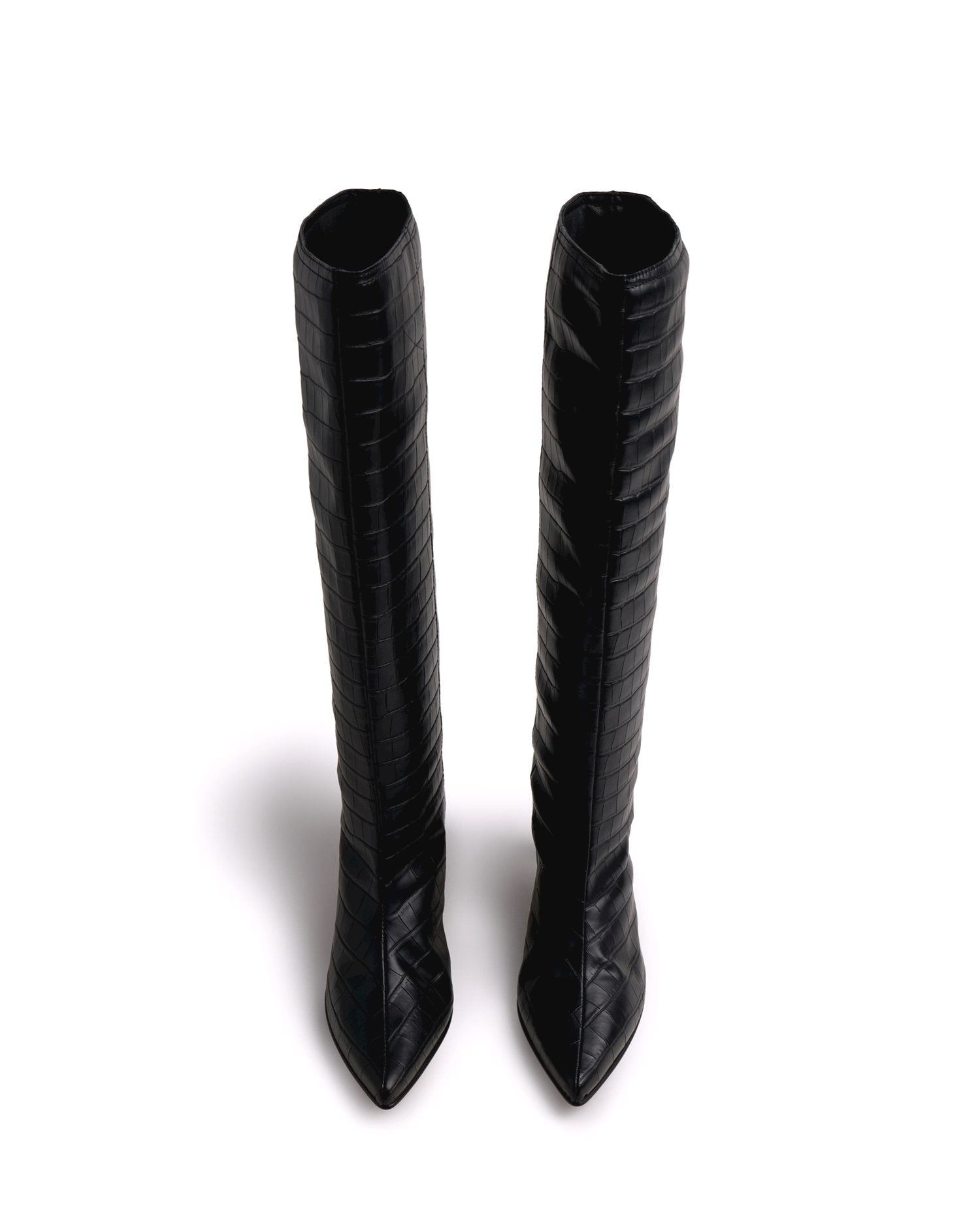 Botas altas de mujer con piel con tacón fino - Mustang - Negro brillante Negro brillante-5