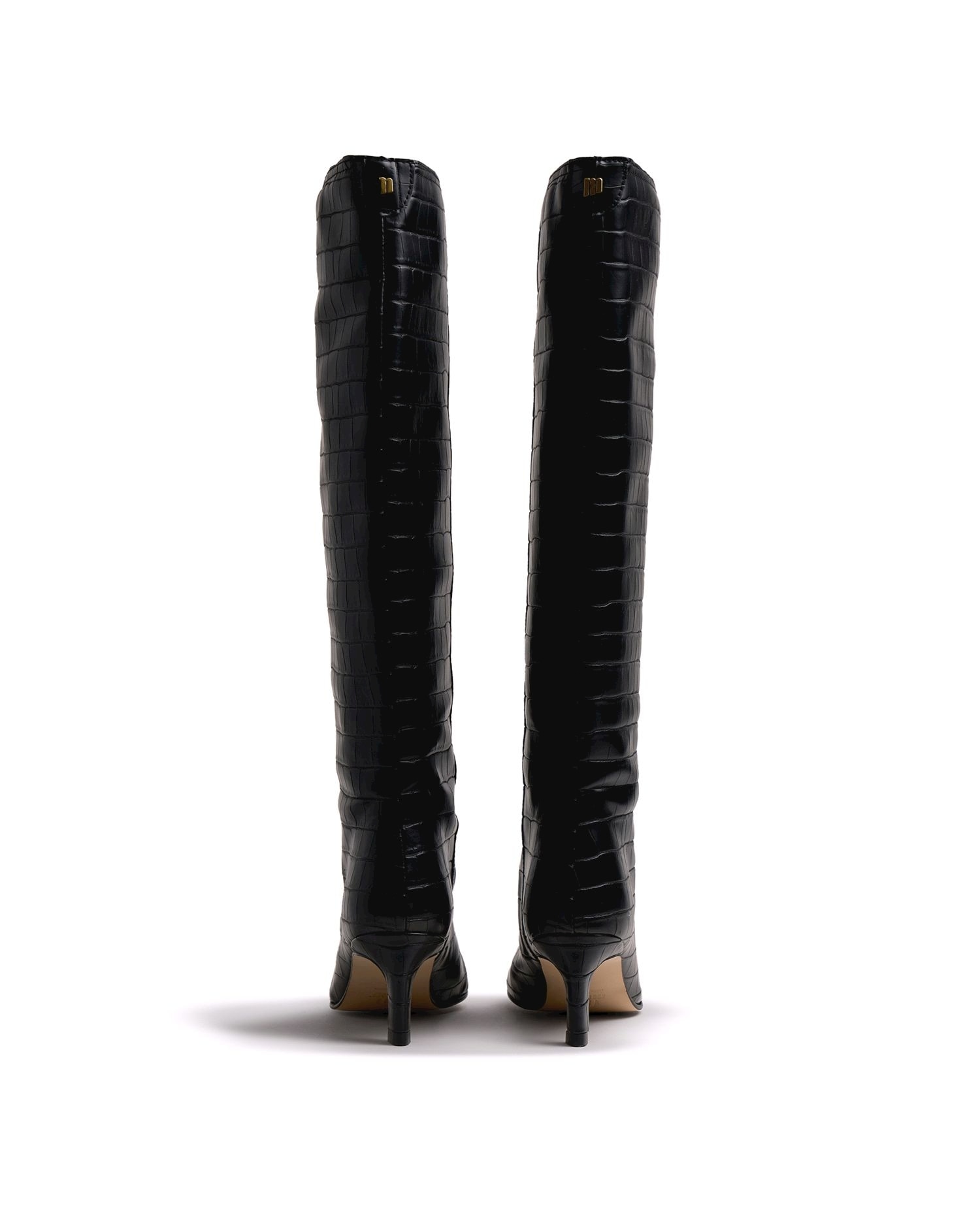 Botas altas de mujer con piel con tacón fino - Mustang - Negro brillante Negro brillante-2