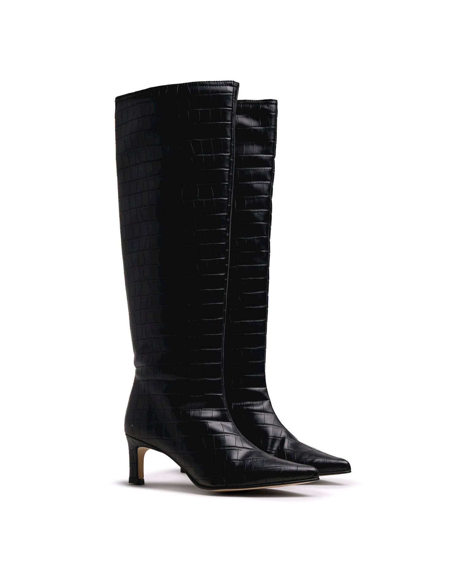 Botas altas de mujer con piel con tacón fino - Mustang - Negro brillante Negro brillante-3