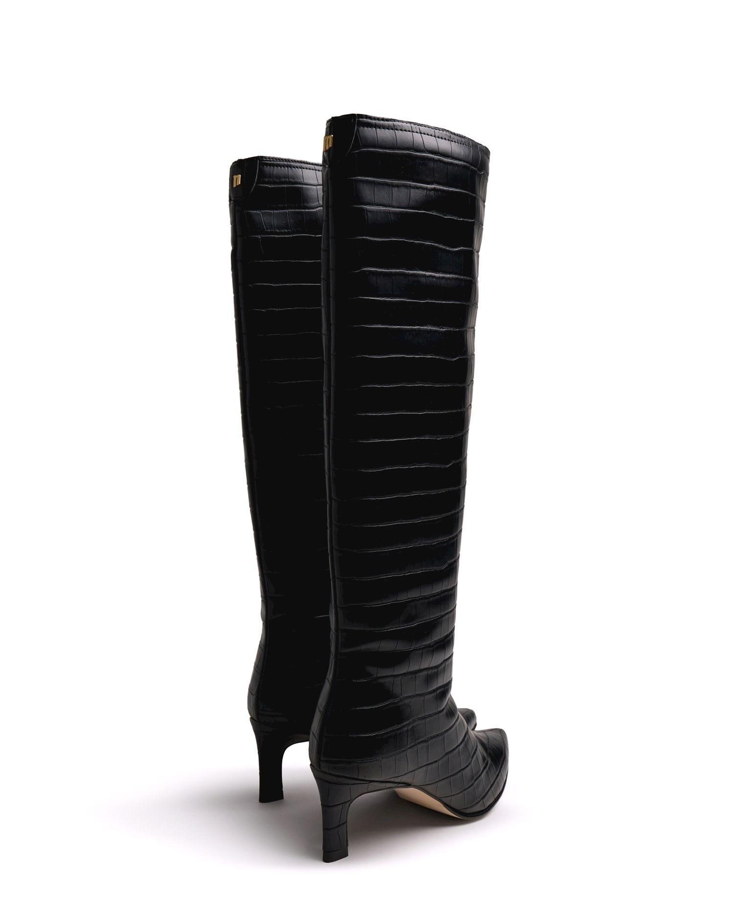 Botas altas de mujer con piel con tacón fino - Mustang - Negro brillante Negro brillante-4