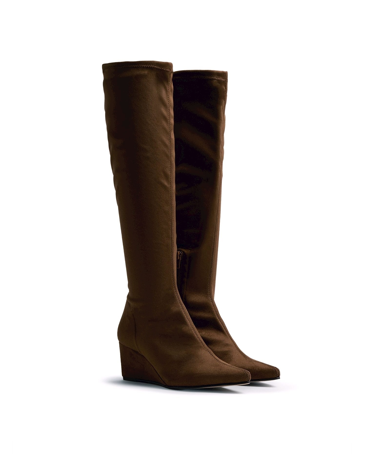Imagen 4 de Botas altas de mujer con cuña y tejido stretch - Camel Camel