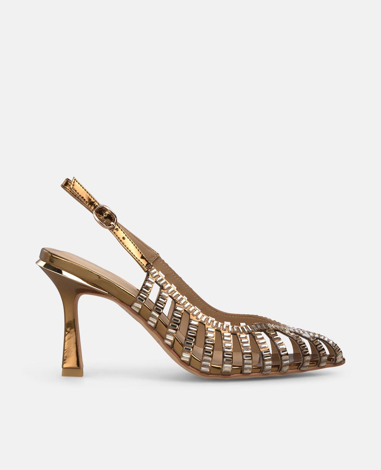 Alma en Pena - Zapatos de salón de mujer en piel con cuerpo en rejilla y cierre de hebilla.