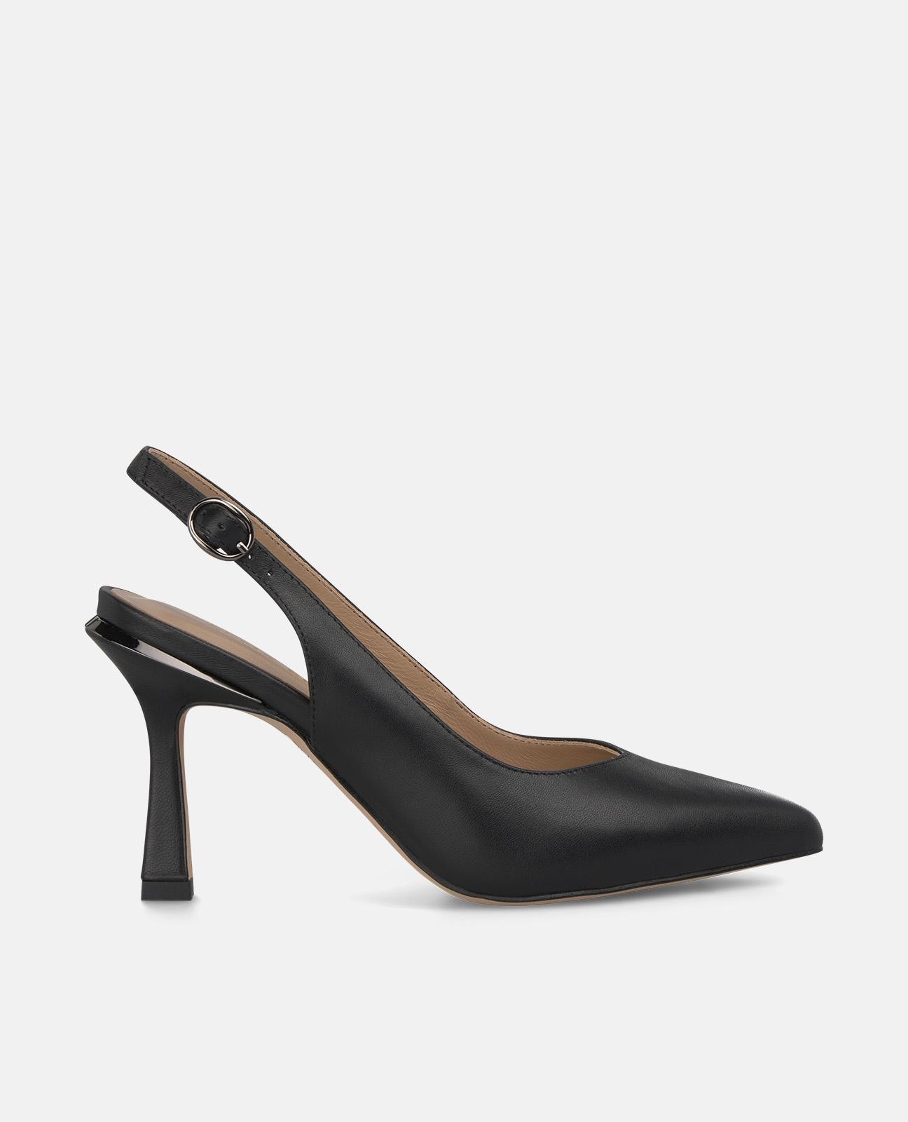 Zapatos de salón de mujer destalonados con puntera afilada y cierre con hebilla - Alma en Pena - Negro Negro-1
