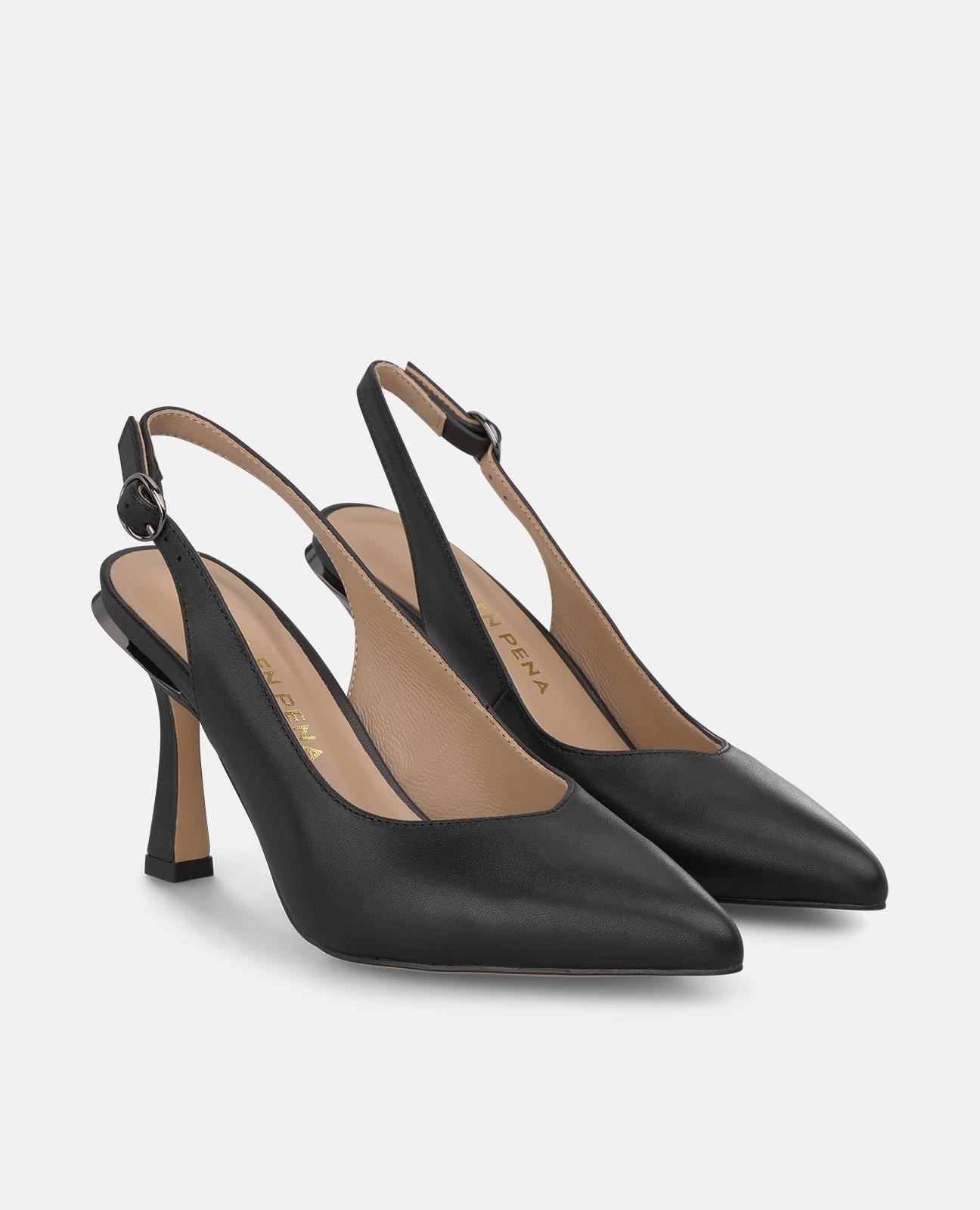 Zapatos de salón de mujer destalonados con puntera afilada y cierre con hebilla - Alma en Pena - Negro Negro-3