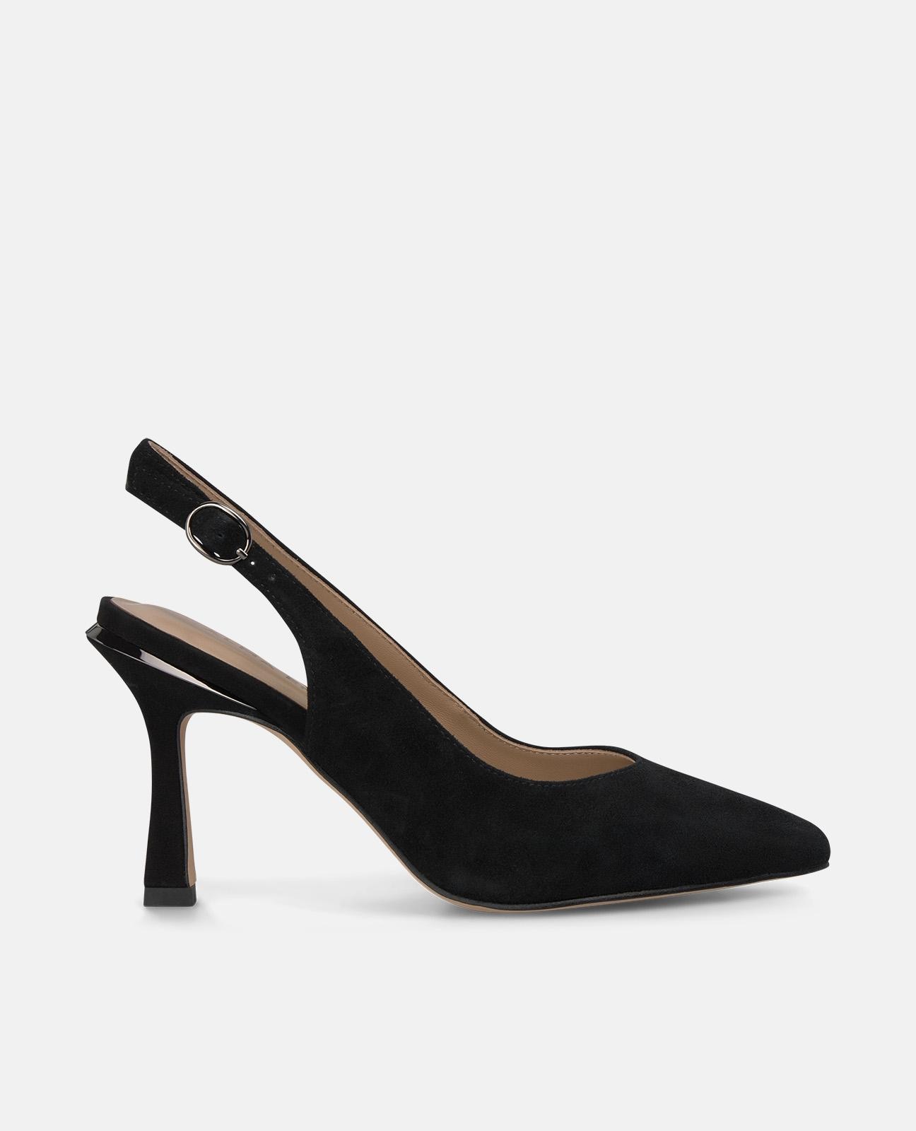 Zapatos de salón de mujer destalonados con puntera afilada y cierre con hebilla - Alma en Pena - Negro Negro-1