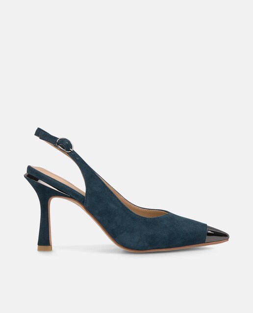 Imagen 0 de Zapatos de salón de mujer destalonados con puntera afilada metalizada y cierre con hebilla