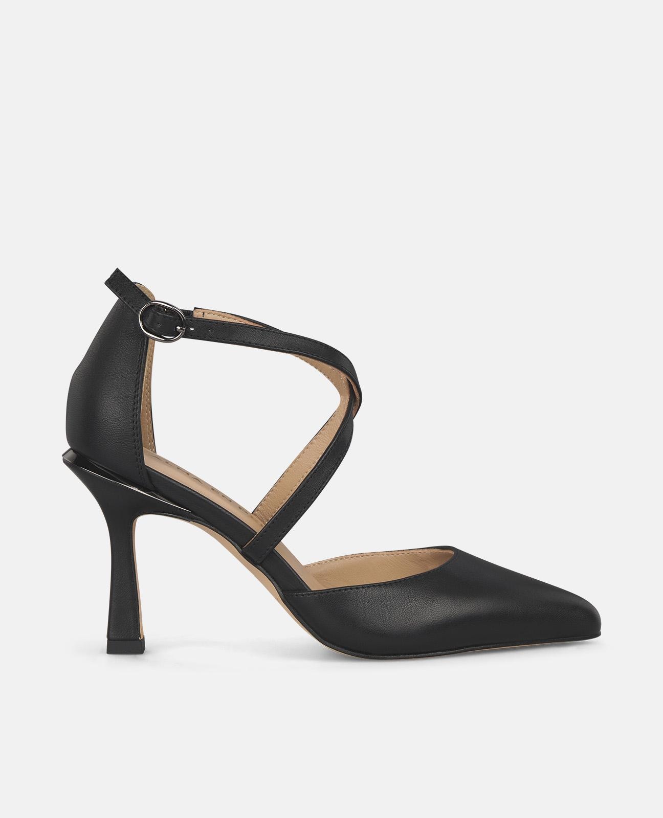 Alma en Pena - Zapatos de salón de mujer con tiras cruzadas puntera afilada y cierre con hebilla.