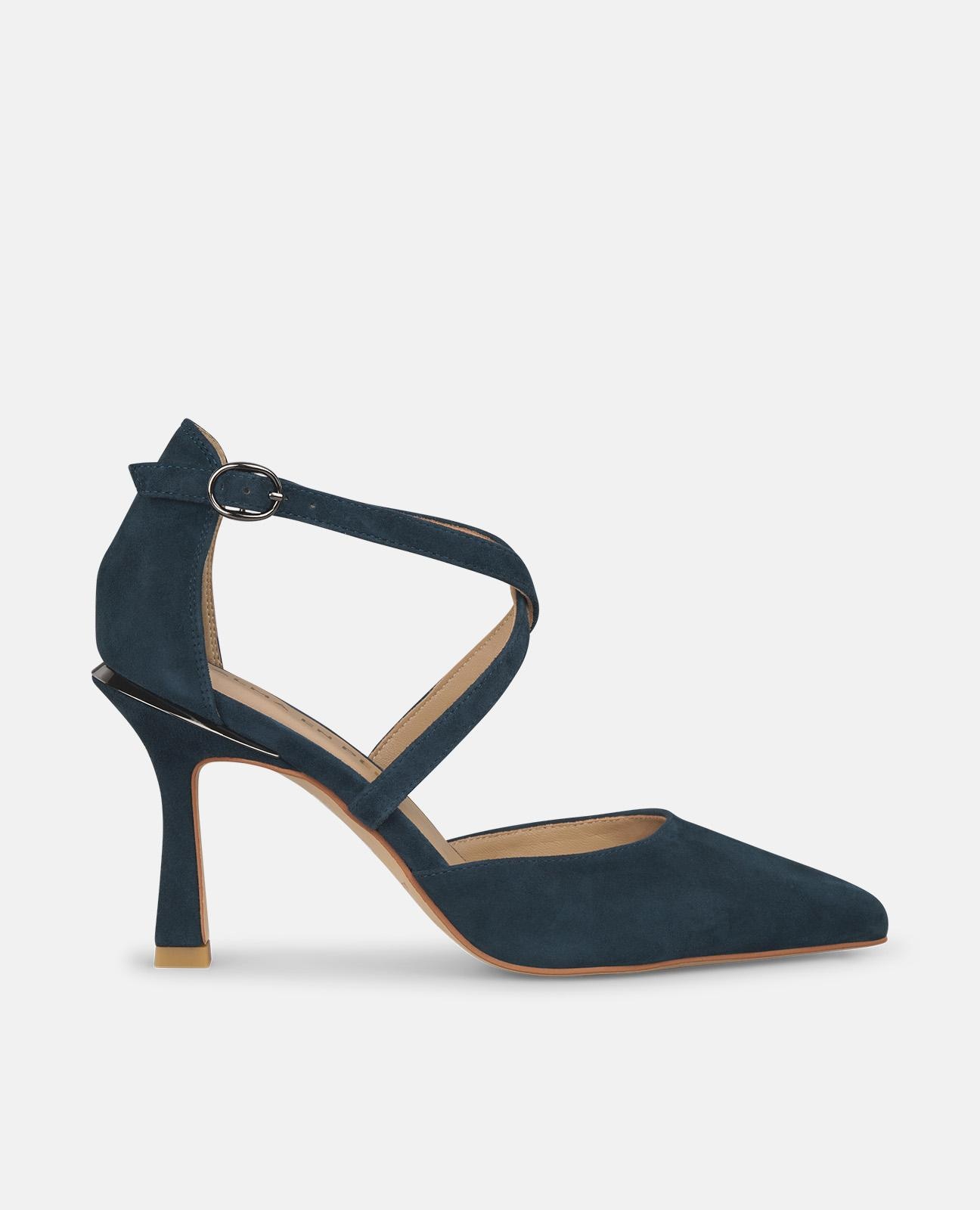 Zapatos de salón de mujer con tiras cruzadas y cierre con hebilla - Alma en Pena - Azul marino Azul marino-1