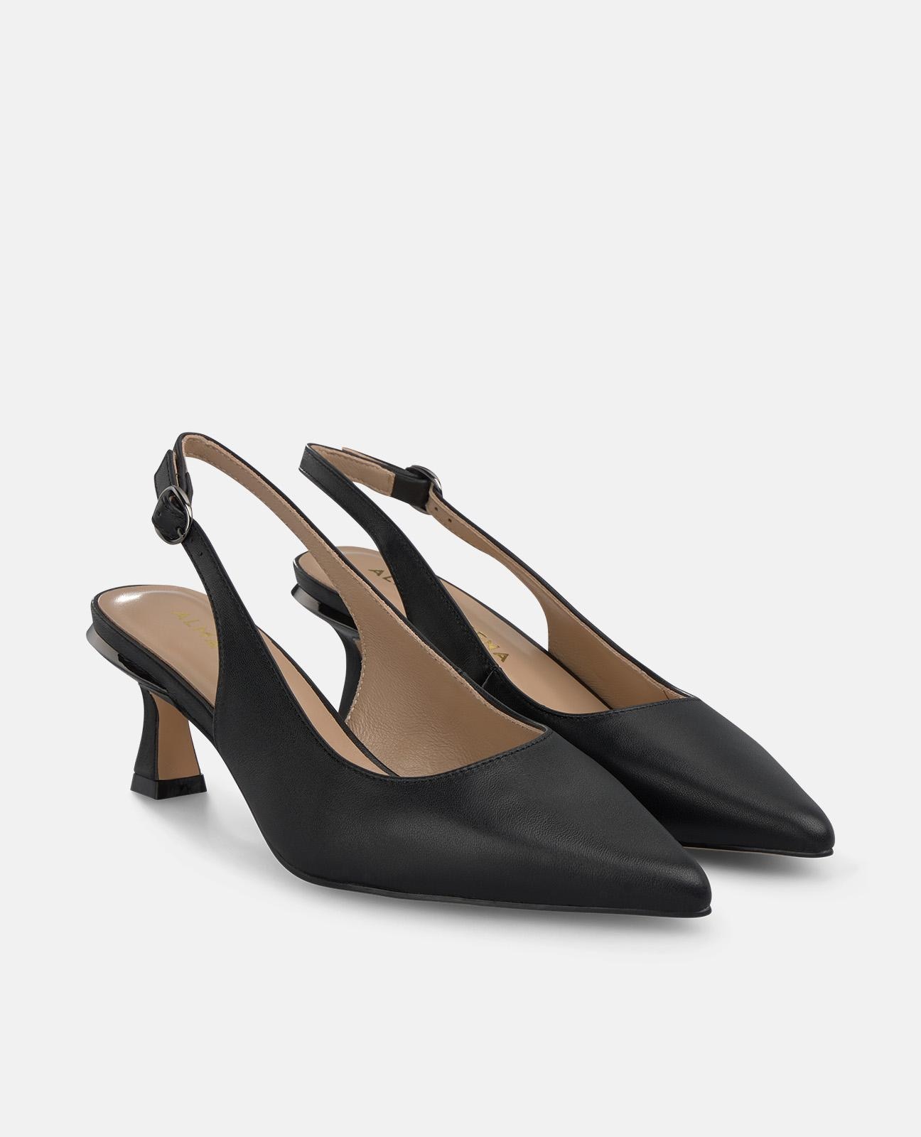 Zapatos de salón de mujer destalonados con tacón mini y puntera afilada - Alma en Pena - Negro Negro-3