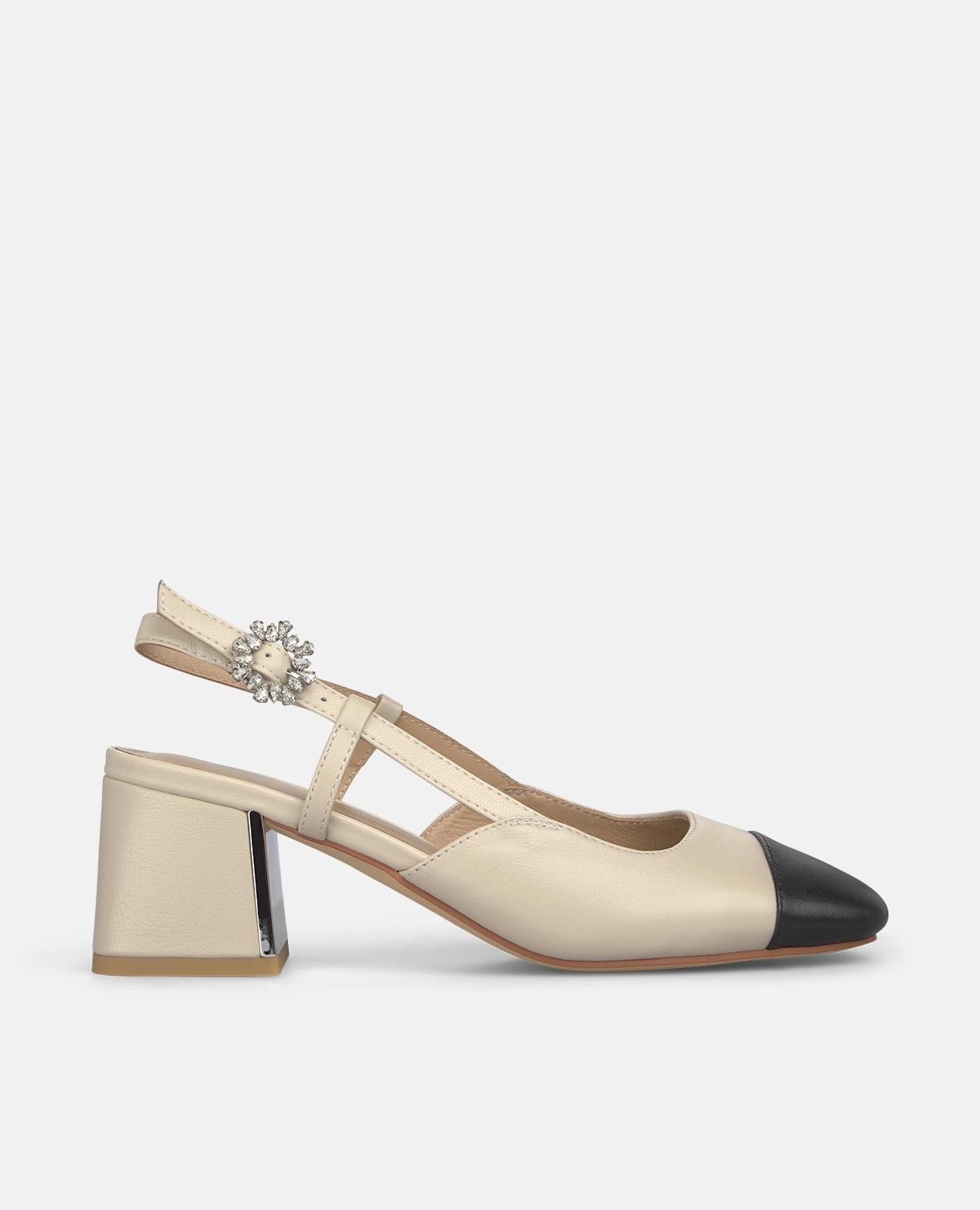 Zapatos de salón de mujer destalonados en piel con puntera en contraste - Alma en Pena - Arena Marfil-1
