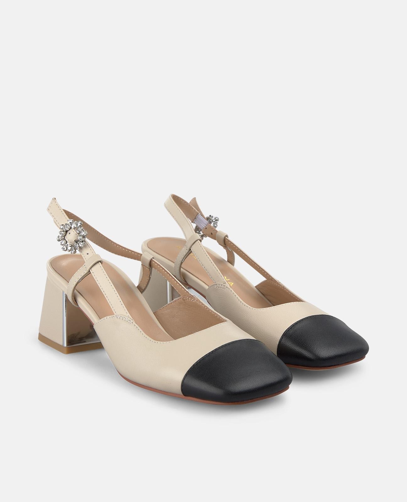 Zapatos de salón de mujer destalonados en piel con puntera en contraste - Alma en Pena - Arena Marfil-4