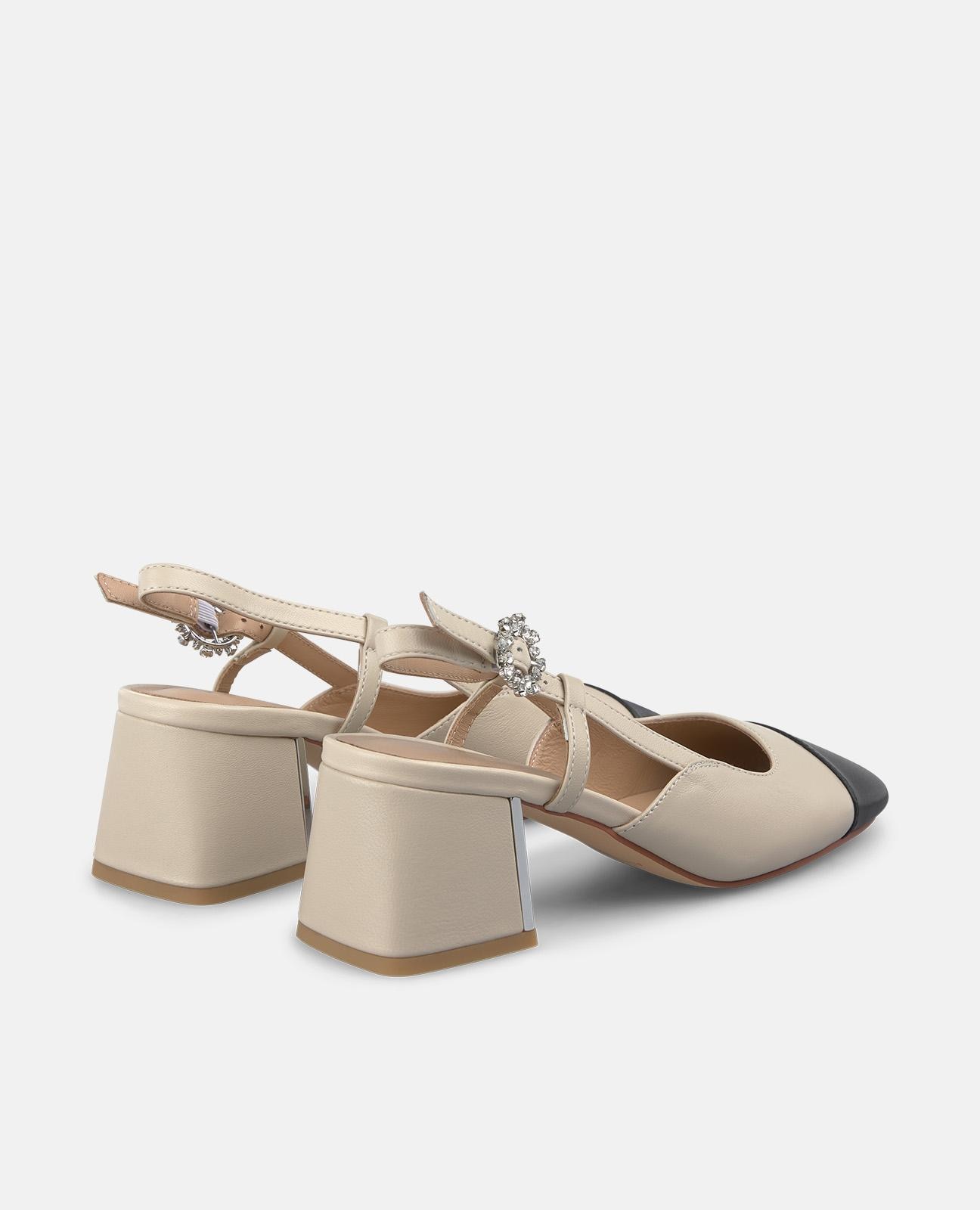 Zapatos de salón de mujer destalonados en piel con puntera en contraste - Alma en Pena - Arena Marfil-3