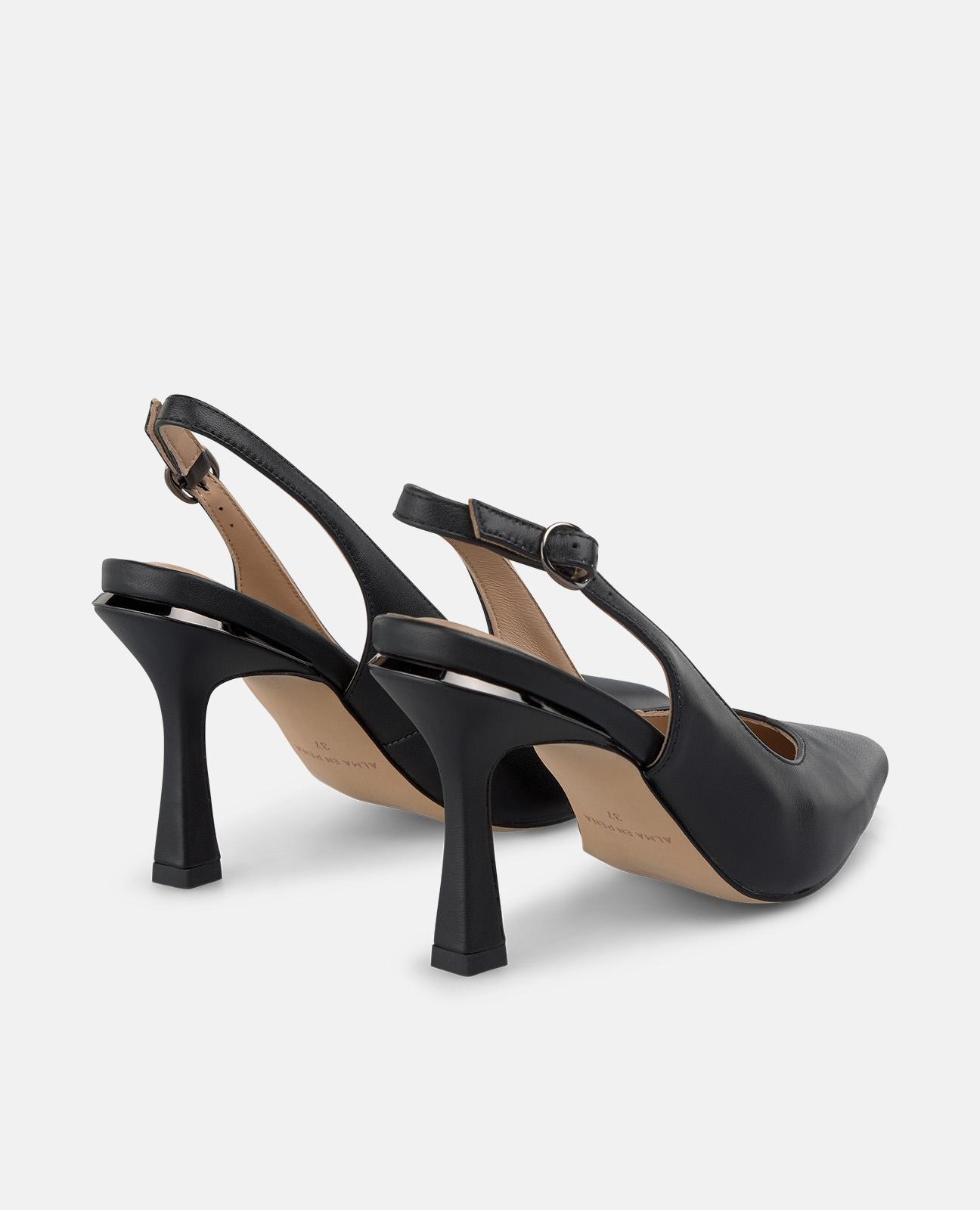 Zapatos de salón de mujer destalonados en napa con tira trasera con hebilla - Alma en Pena - Negro Negro-3