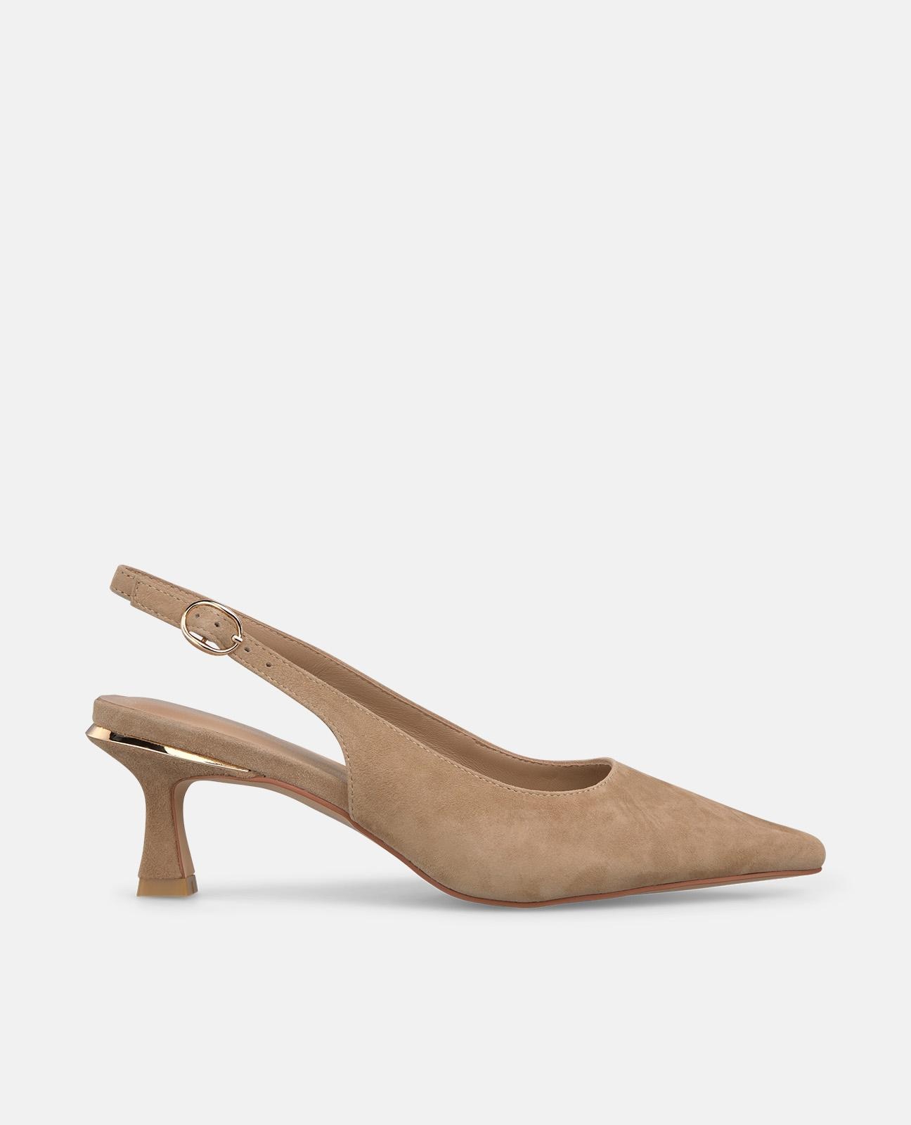 Zapatos de salón de mujer destalonados en piel con hebilla - Alma en Pena - Arena Arena-1