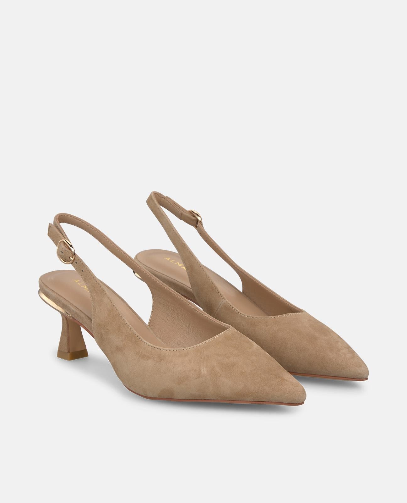 Zapatos de salón de mujer destalonados en piel con hebilla - Alma en Pena - Arena Arena-3