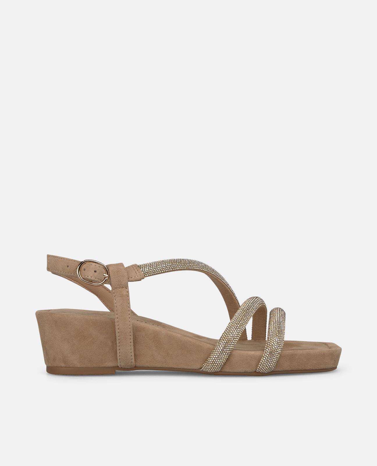 Alma en Pena - Sandalias de cuña de mujer en piel con tiras tubulares de transfer.