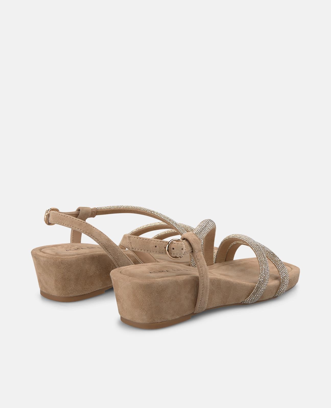 Sandalias de cuña de mujer en piel con tiras tubulares de transfer - Arena Arena-3