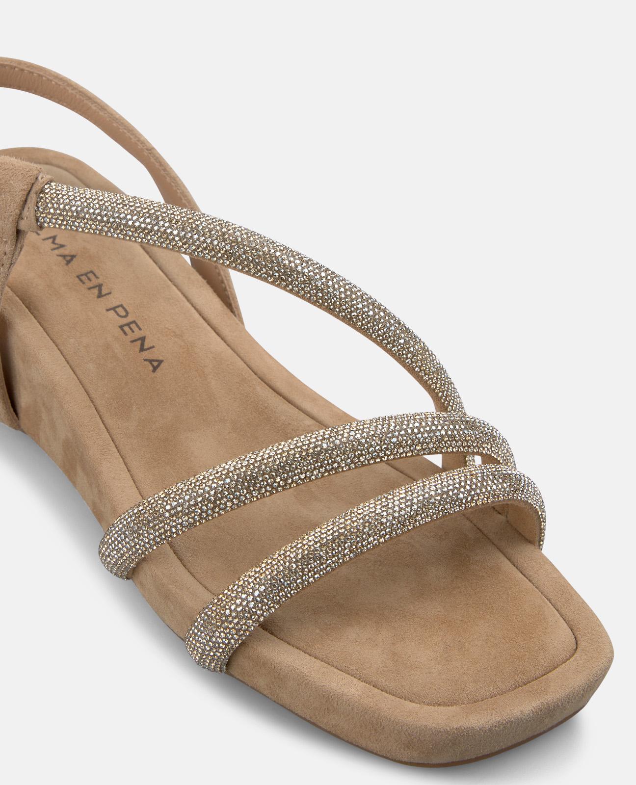 Sandalias de cuña de mujer en piel con tiras tubulares de transfer - Arena Arena-5